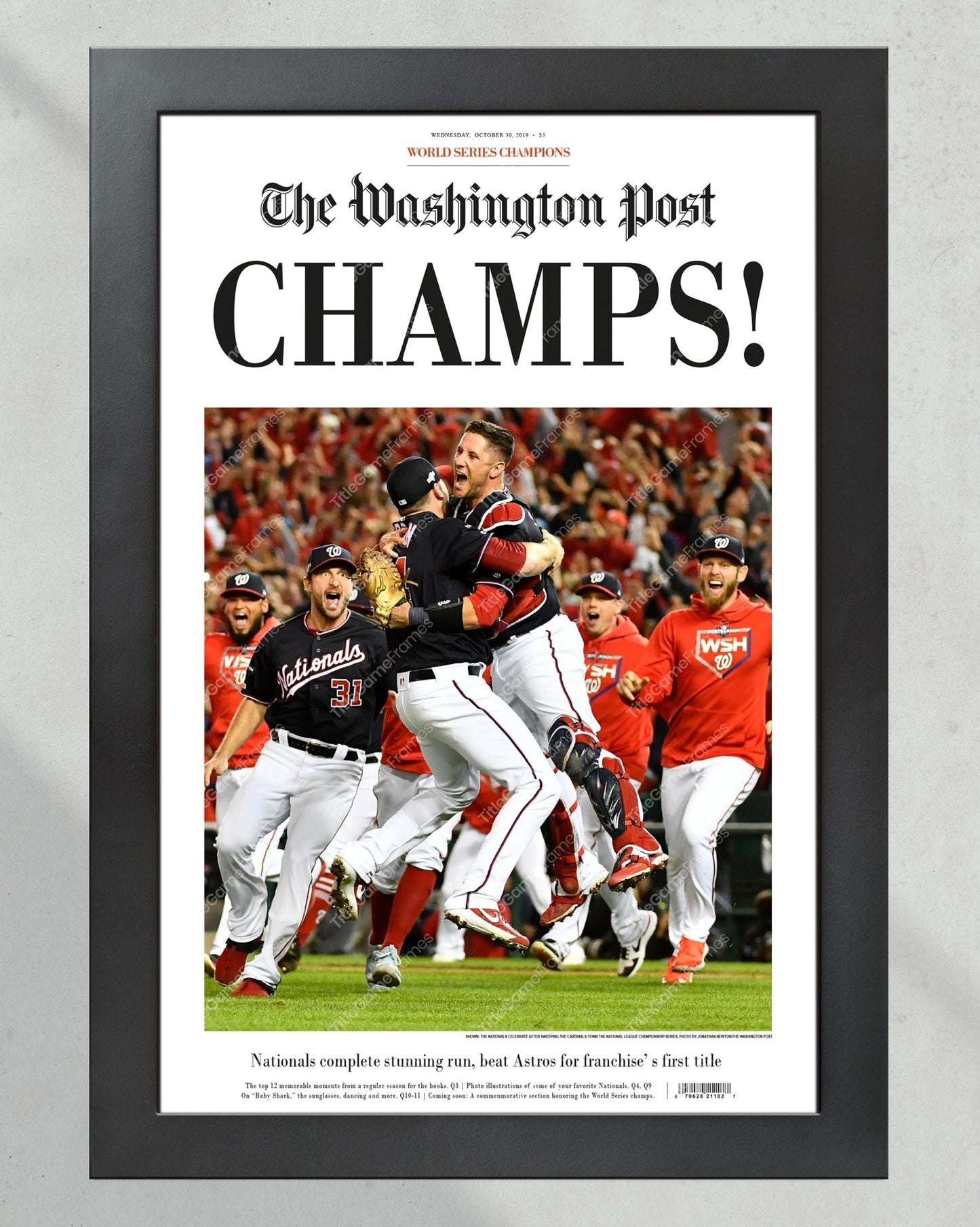 2019 Washington Nationals "Champs" World Series Baseball Champions The Washington Post Newspaper Framed Print - TitleGameFrames.com