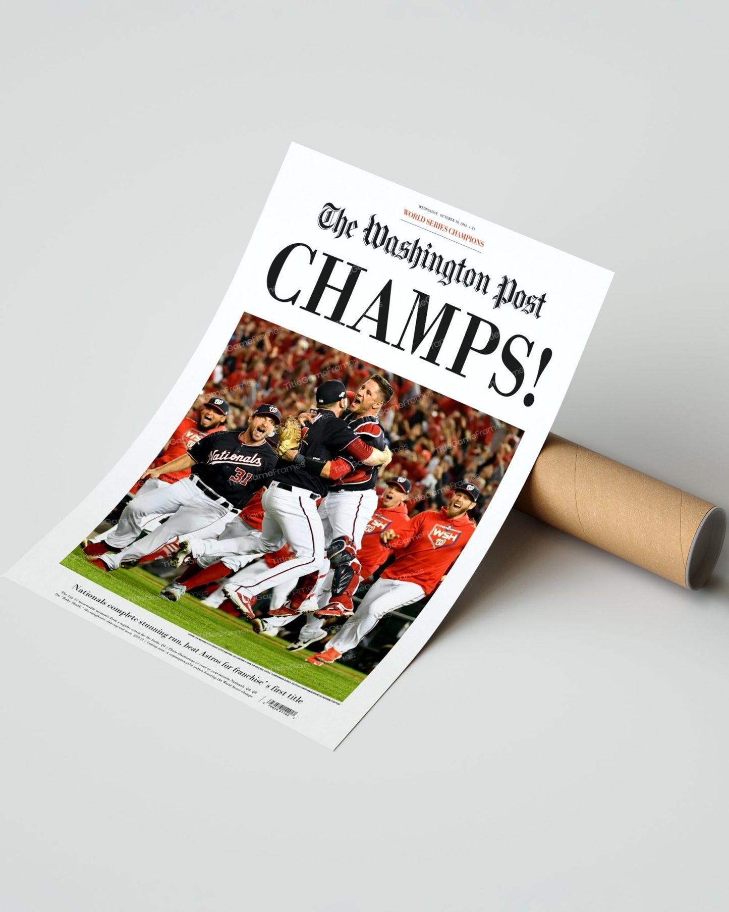 2019 Washington Nationals "Champs" World Series Baseball Champions The Washington Post Newspaper Framed Print - TitleGameFrames.com