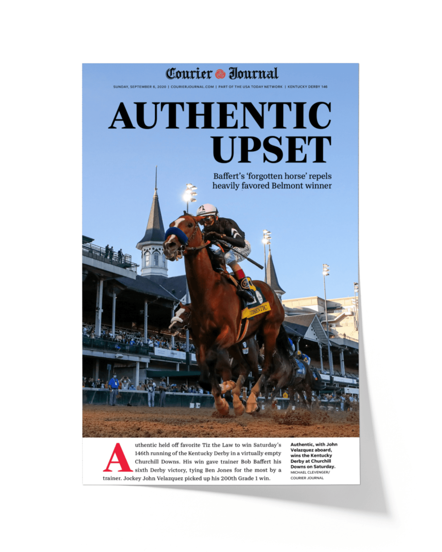 2020 Kentucky Derby “Authentic Upset” Authentic Wins Framed Front Page Newspaper - TitleGameFrames.com