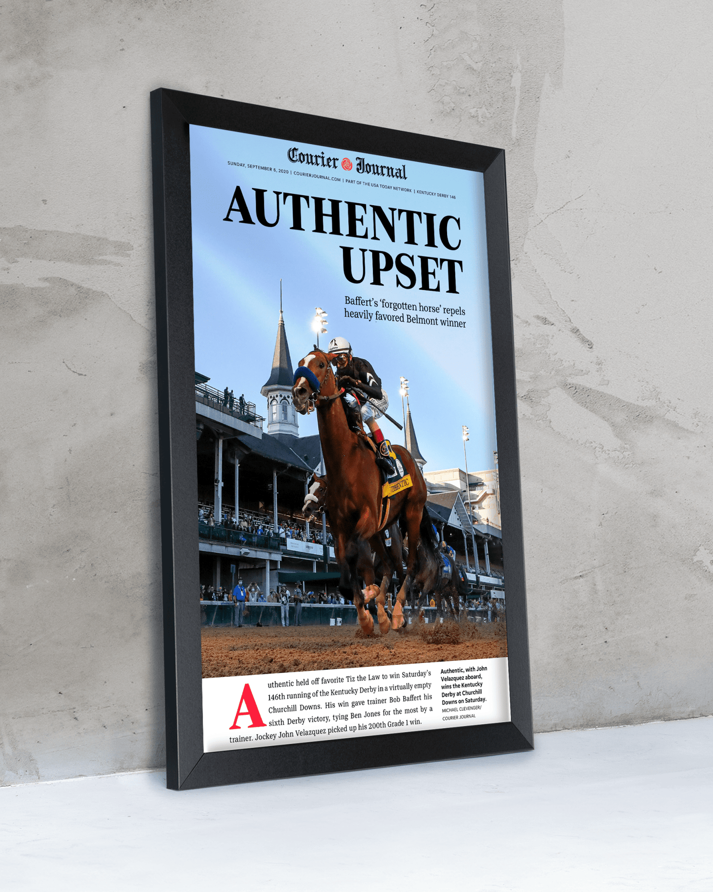 2020 Kentucky Derby “Authentic Upset” Authentic Wins Framed Front Page Newspaper - TitleGameFrames.com