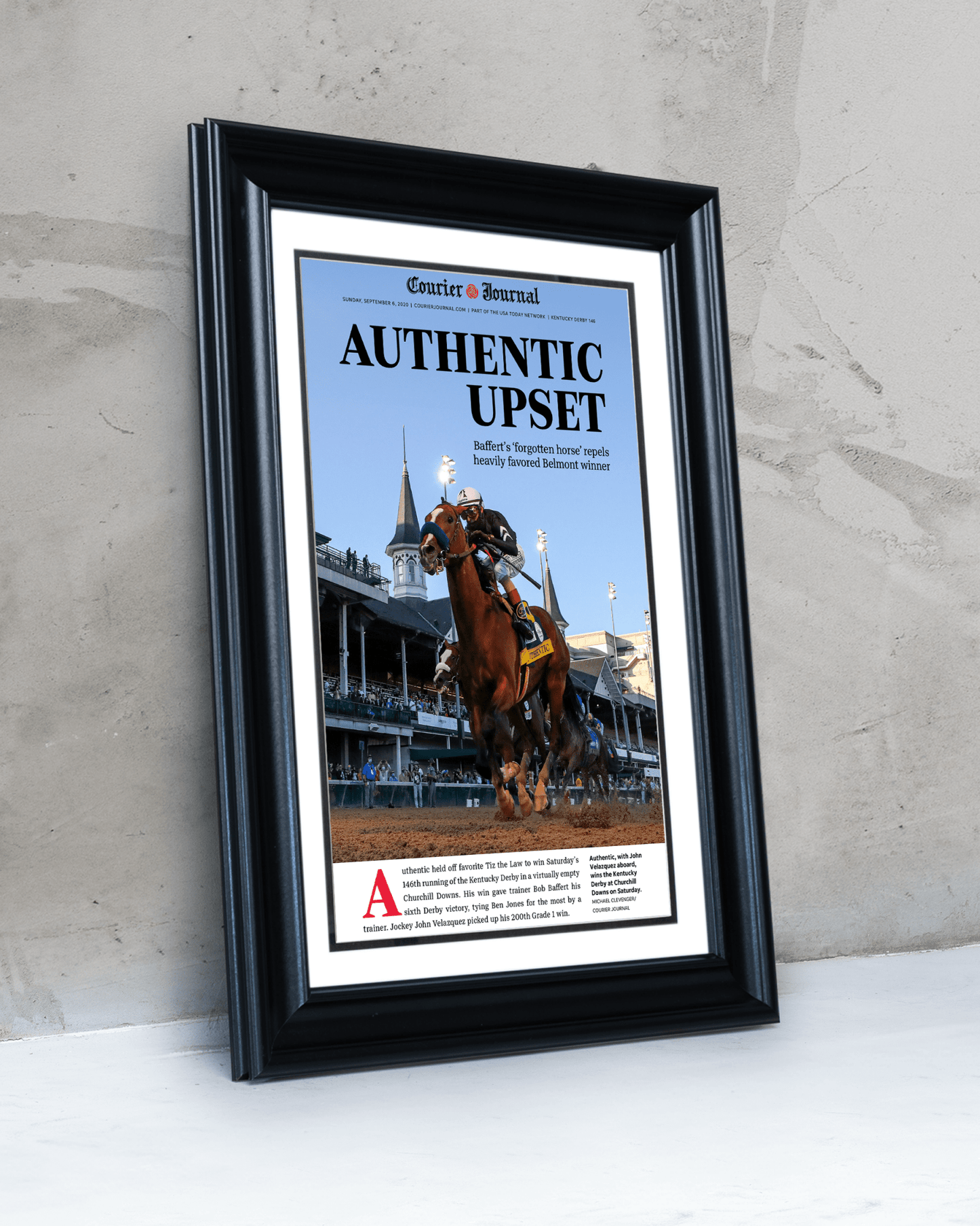 2020 Kentucky Derby “Authentic Upset” Authentic Wins Framed Front Page Newspaper - TitleGameFrames.com