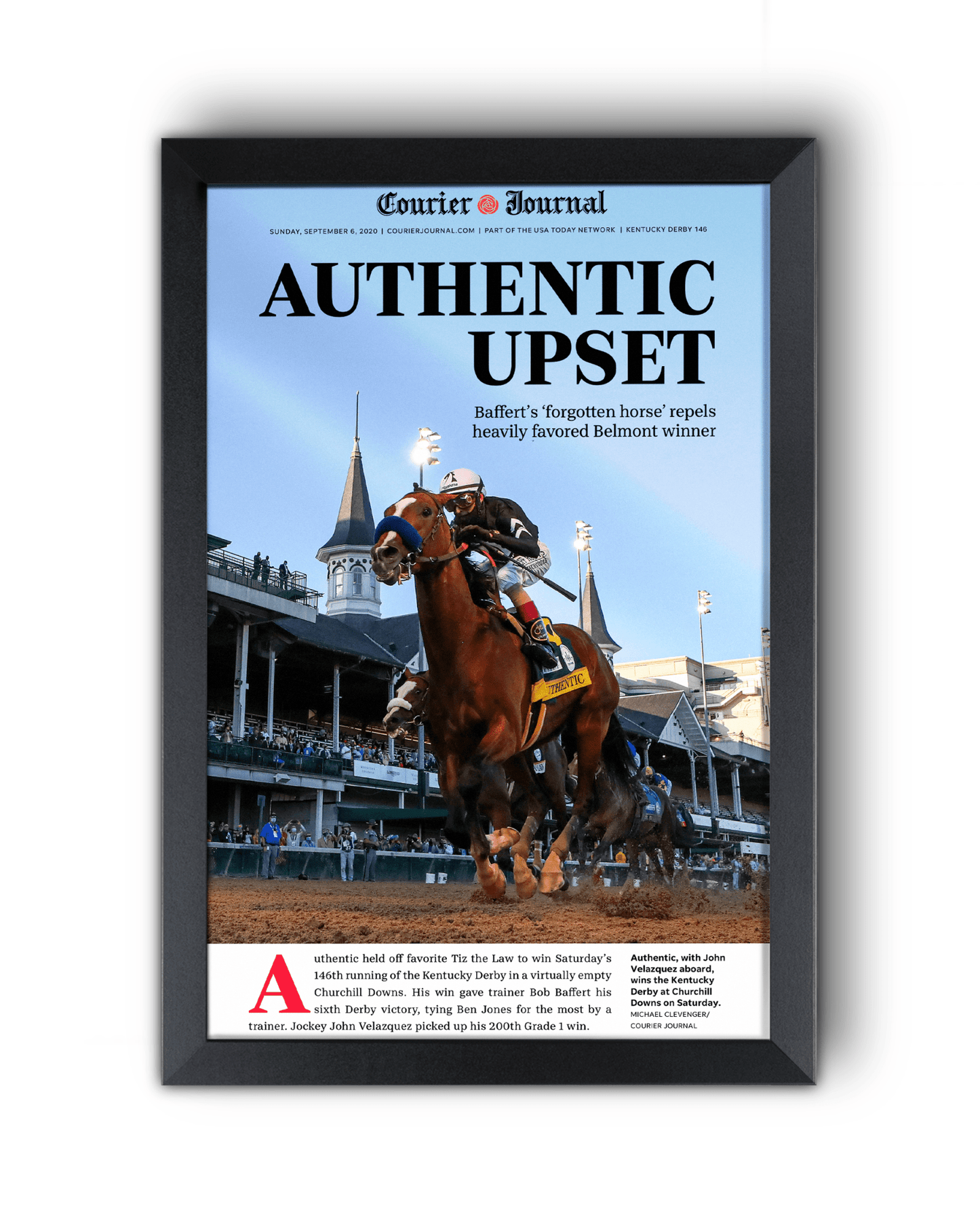 2020 Kentucky Derby “Authentic Upset” Authentic Wins Framed Front Page Newspaper - TitleGameFrames.com