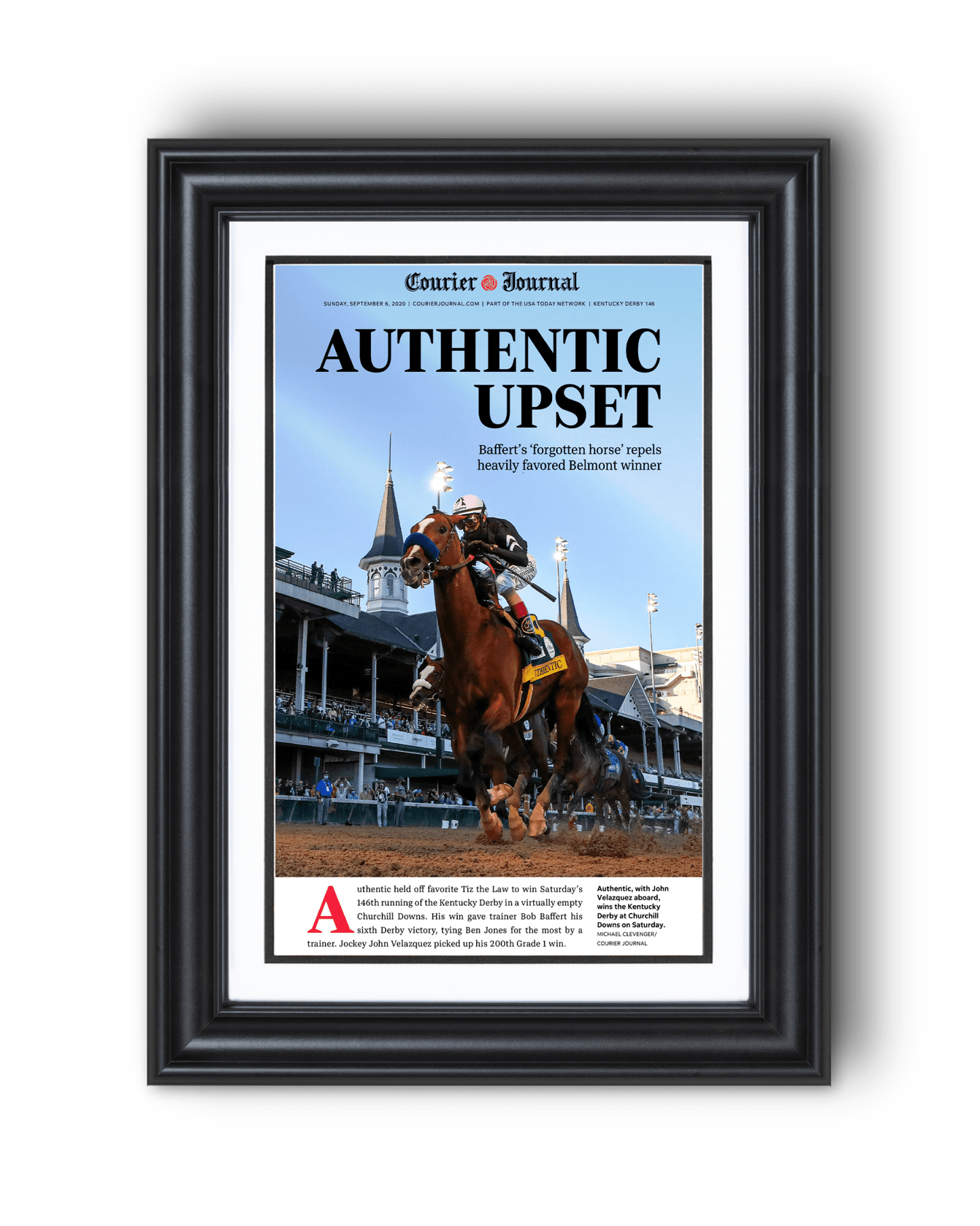 2020 Kentucky Derby “Authentic Upset” Authentic Wins Framed Front Page Newspaper - TitleGameFrames.com