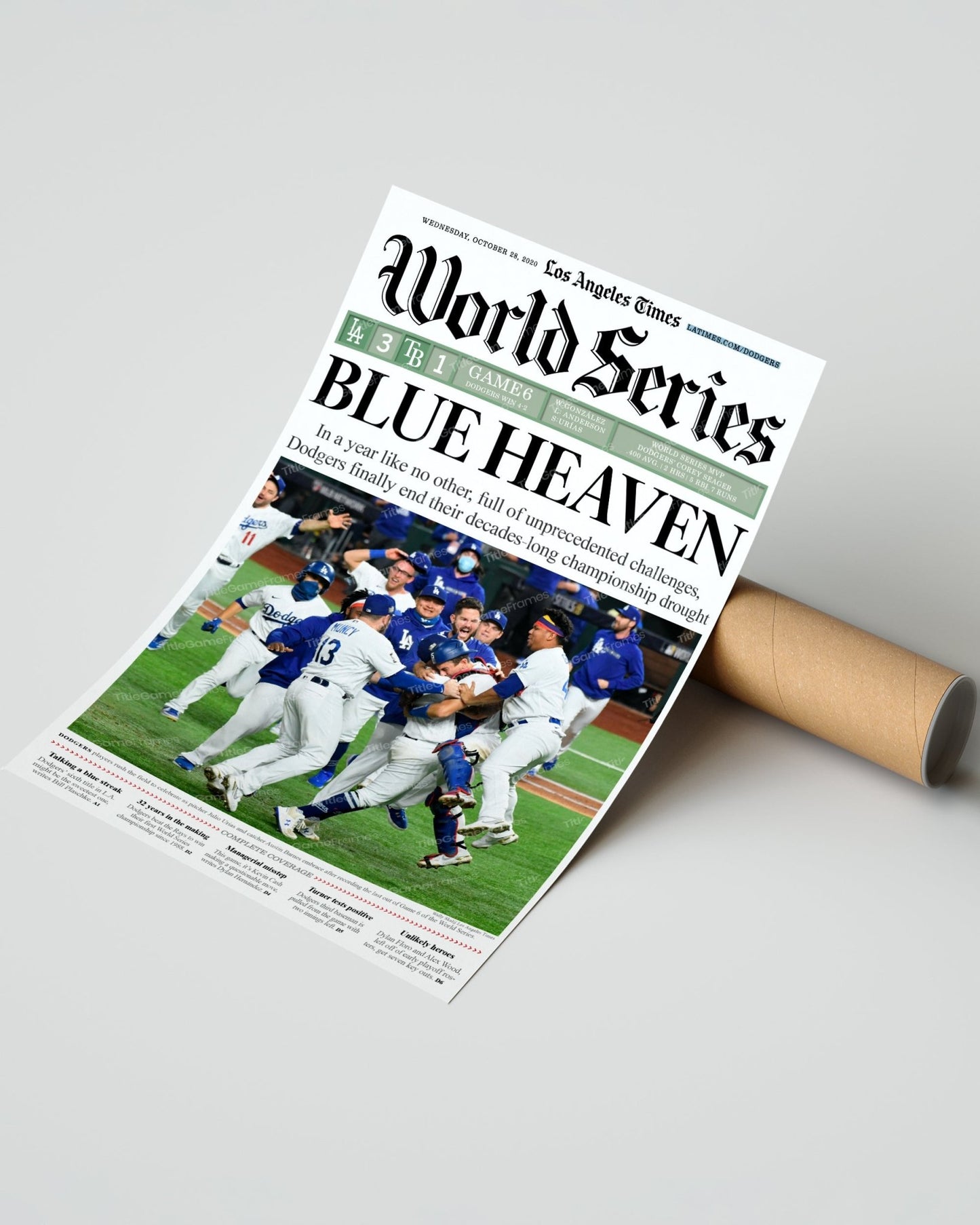 2020 L.A. Dodgers World Series Champions Framed Newspaper Cover Print - TitleGameFrames.com