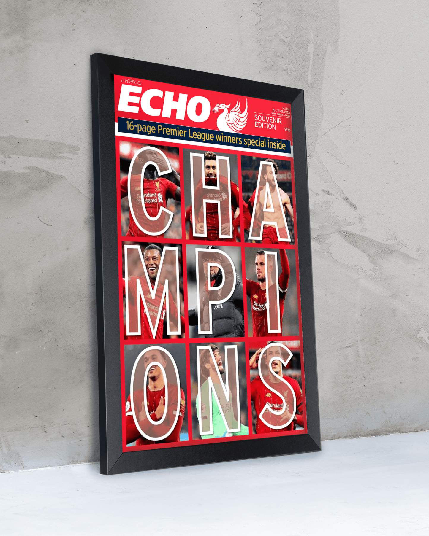 2020 Liverpool Football "CHAMPIONS" Premier League Winners Framed Newspaper - TitleGameFrames.com