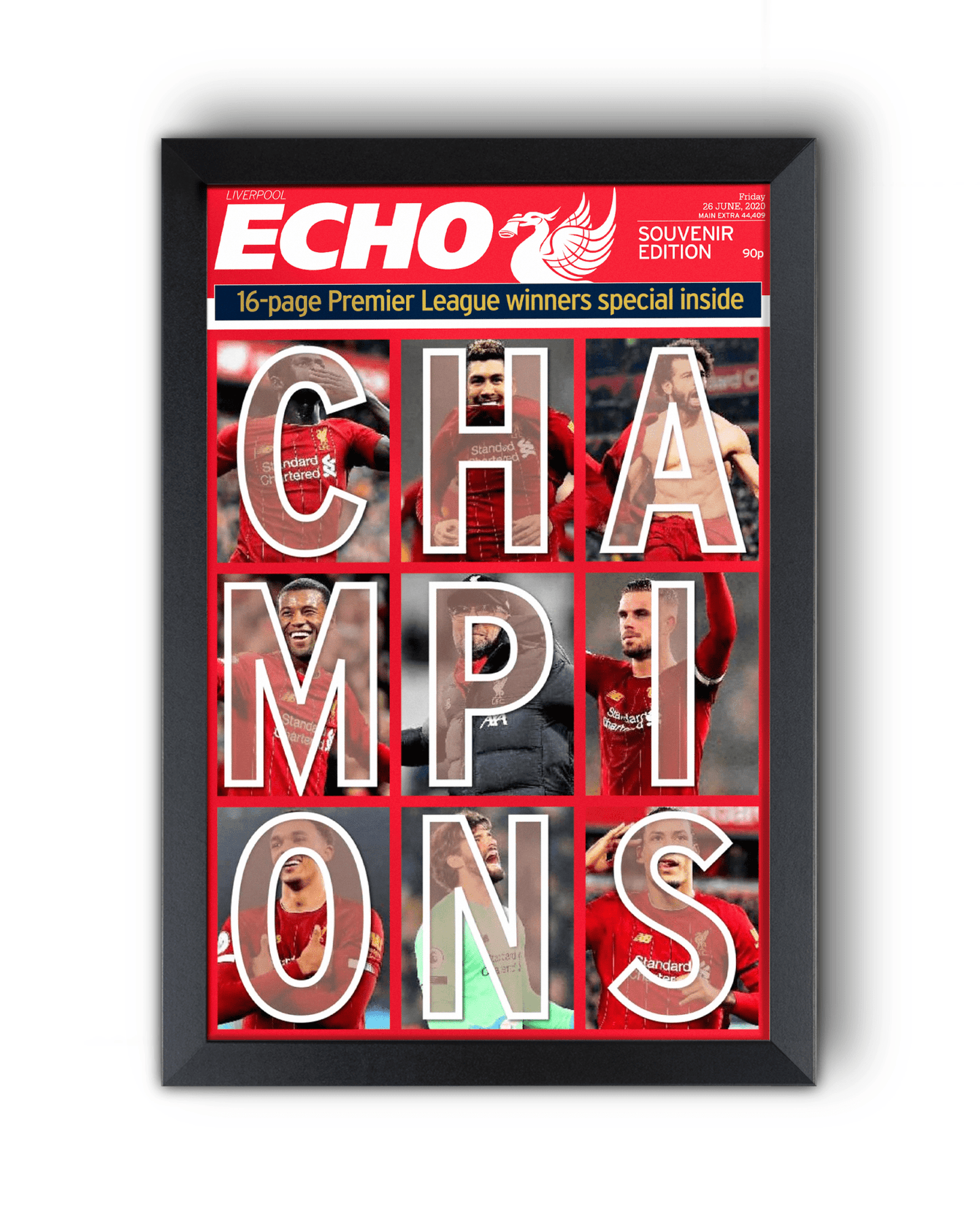 2020 Liverpool Football "CHAMPIONS" Premier League Winners Framed Newspaper - TitleGameFrames.com