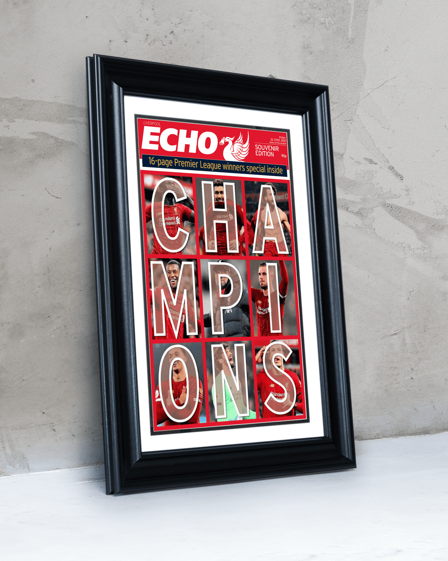 2020 Liverpool Football "CHAMPIONS" Premier League Winners Framed Newspaper - TitleGameFrames.com