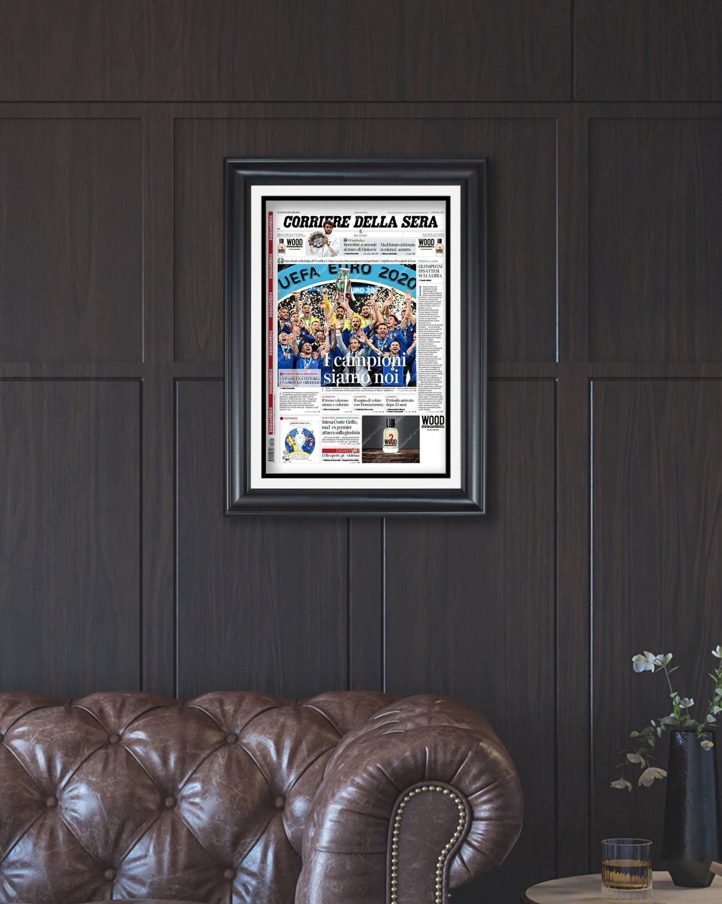 2020 UEFA Italy Football Championship Framed Front Page Newspaper Print - TitleGameFrames.com