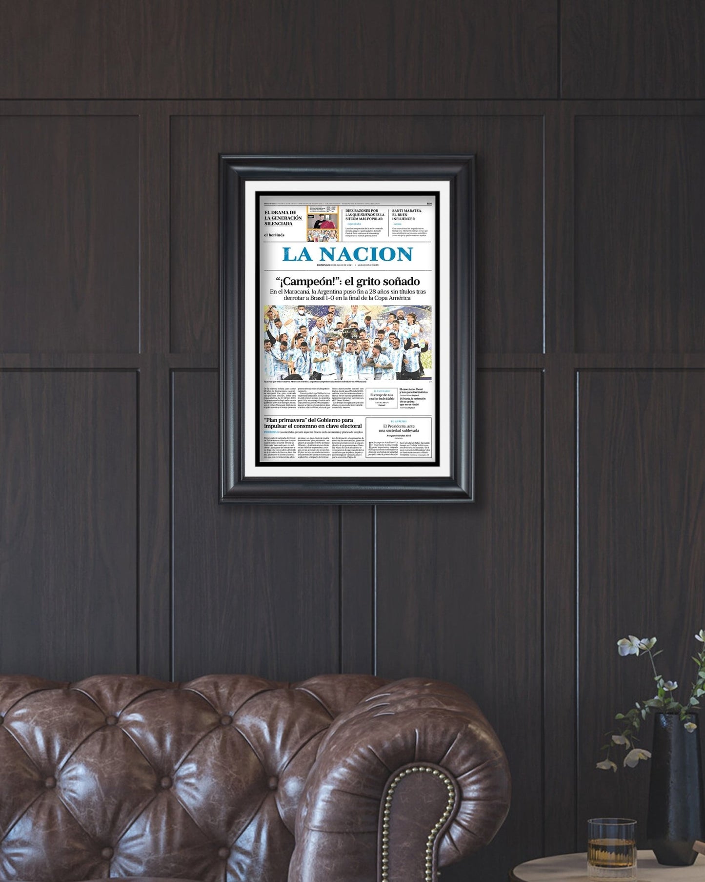 2021 Argentina Copa America Champions Framed Front Page Newspaper Print Messi - TitleGameFrames.com