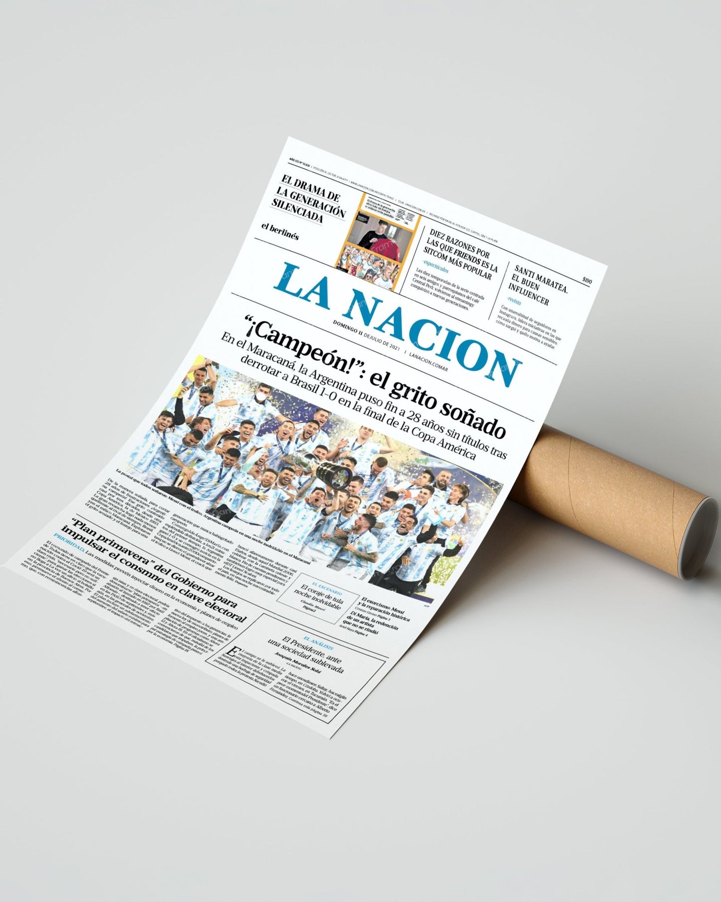 2021 Argentina Copa America Champions Framed Front Page Newspaper Print Messi - TitleGameFrames.com