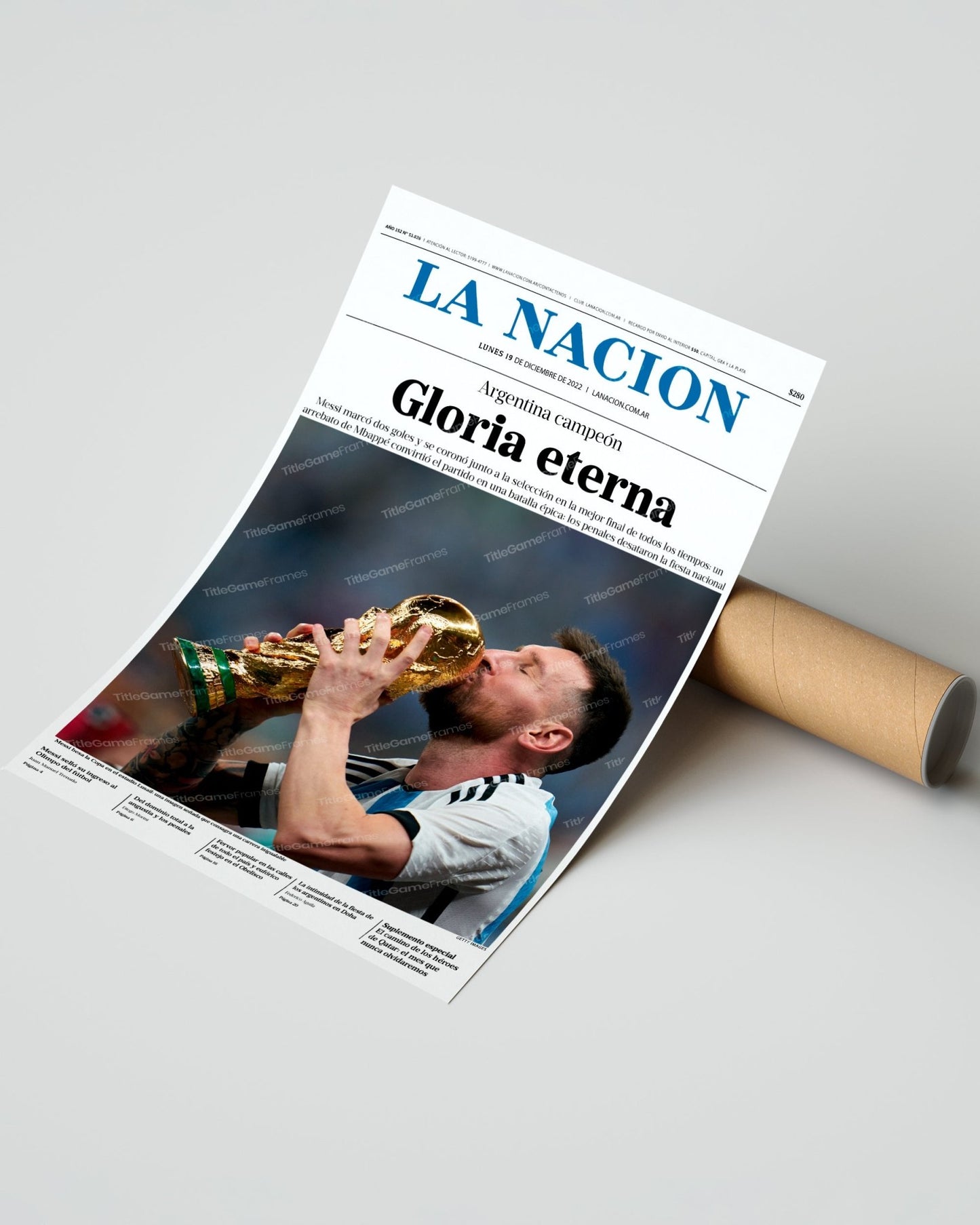 2021 Argentina Copa America Champions 'Gloria Eterna' Messi Framed Newspaper - Title Game Frames