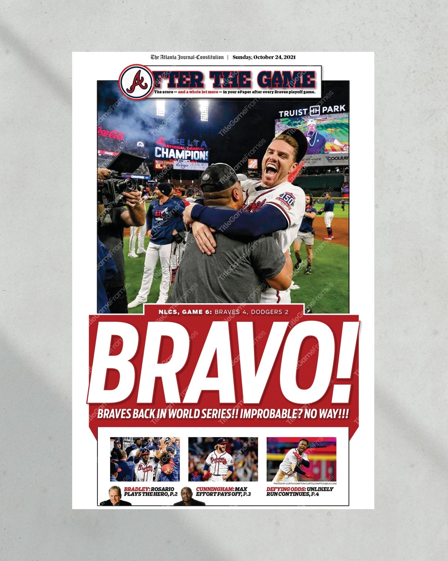 2021 Atlanta Braves NLCS Champions Framed Front Page Newspaper Print - TitleGameFrames.com