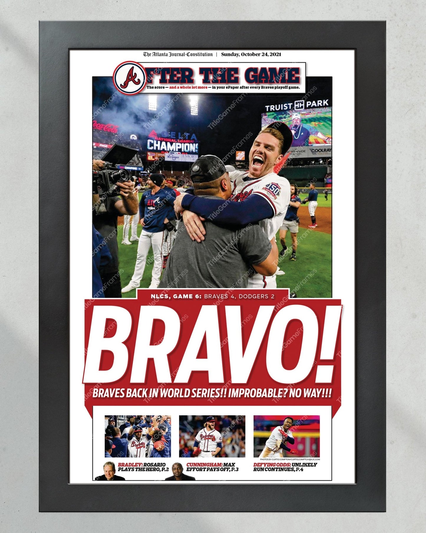 2021 Atlanta Braves NLCS Champions Framed Front Page Newspaper Print - TitleGameFrames.com