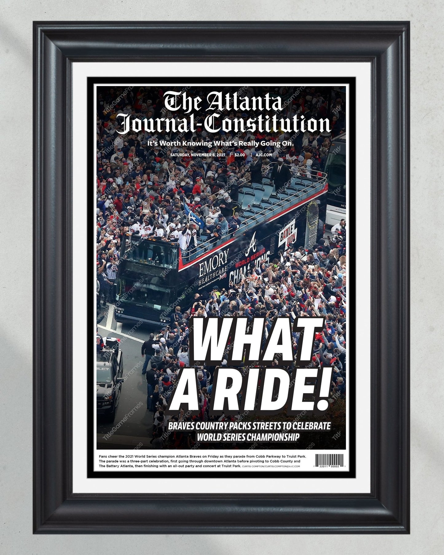 2021 Atlanta Braves Parade World Series Champions Framed Front Page Newspaper Print - TitleGameFrames.com