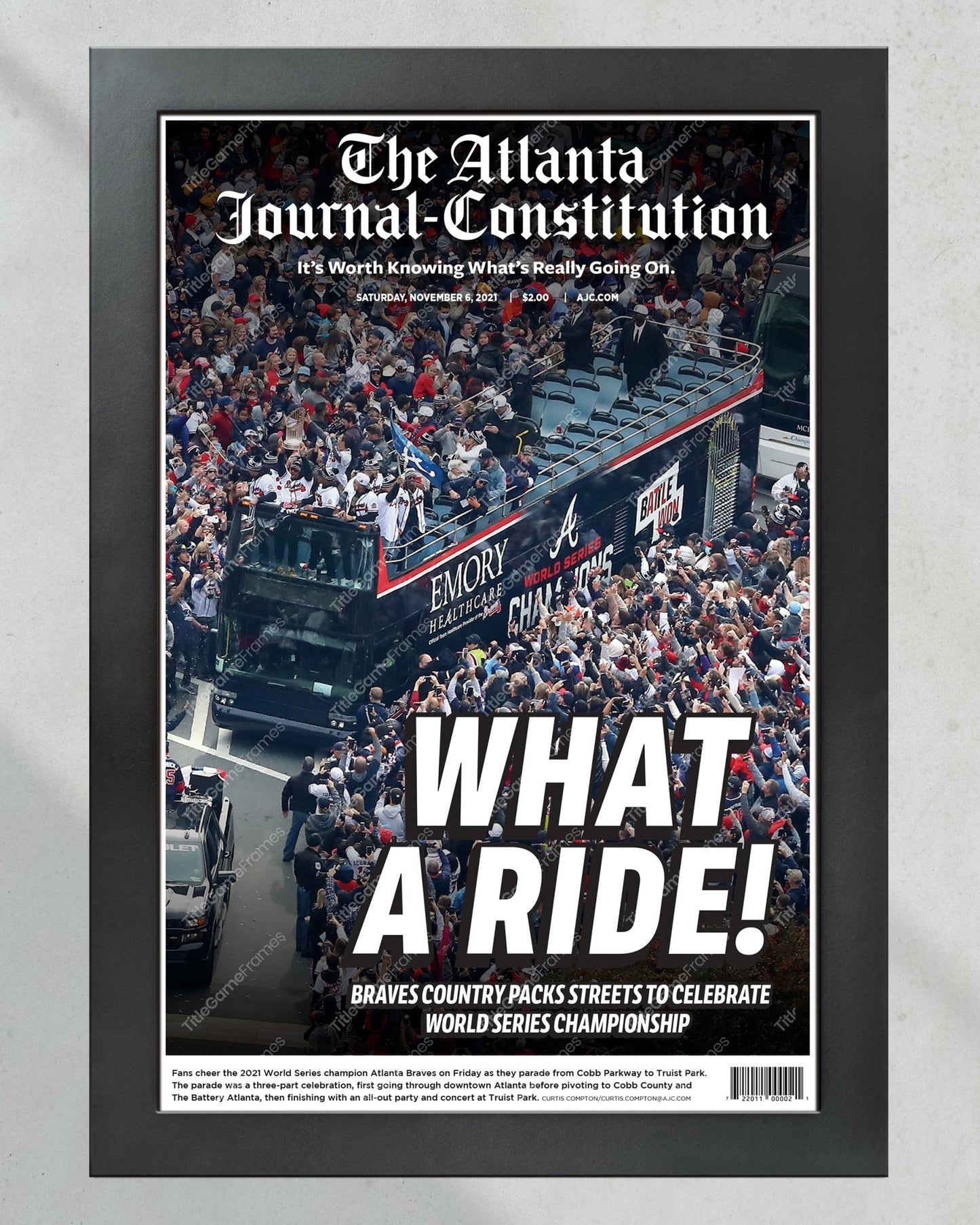 2021 Atlanta Braves Parade World Series Champions Framed Front Page Newspaper Print - TitleGameFrames.com