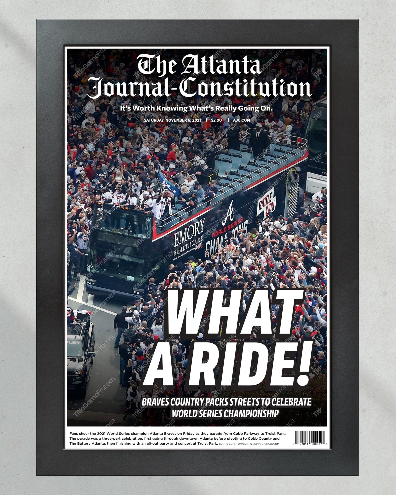 2021 Atlanta Braves Parade World Series Champions Framed Front Page Newspaper Print - TitleGameFrames.com