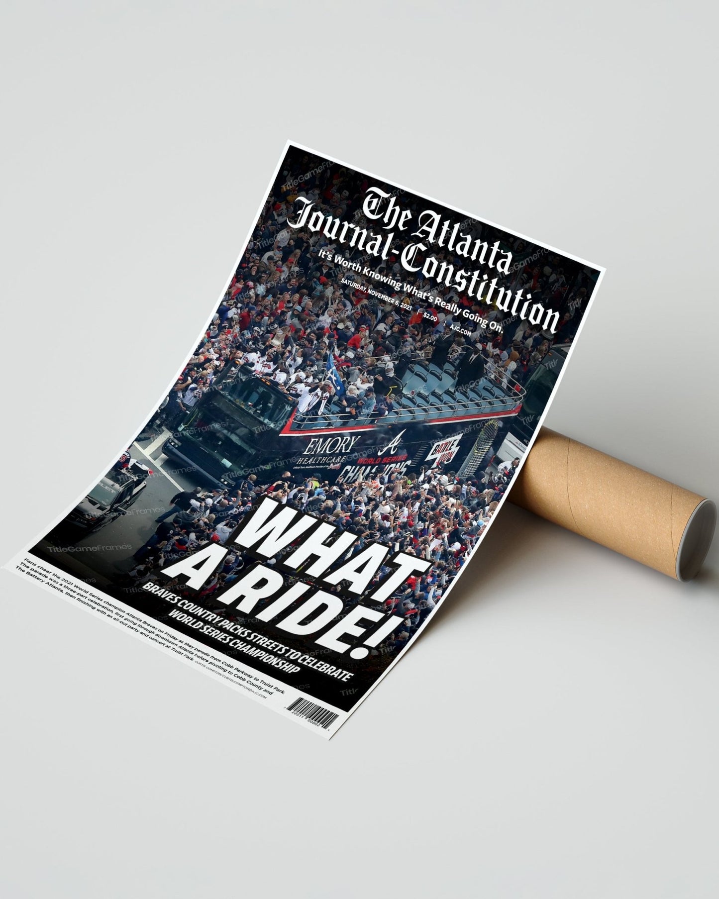 2021 Atlanta Braves Parade World Series Champions Framed Front Page Newspaper Print - TitleGameFrames.com