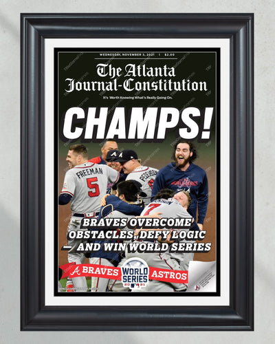 2021 Atlanta Braves World Series Champions Framed Front Page Newspaper Print “Champs” - TitleGameFrames.com