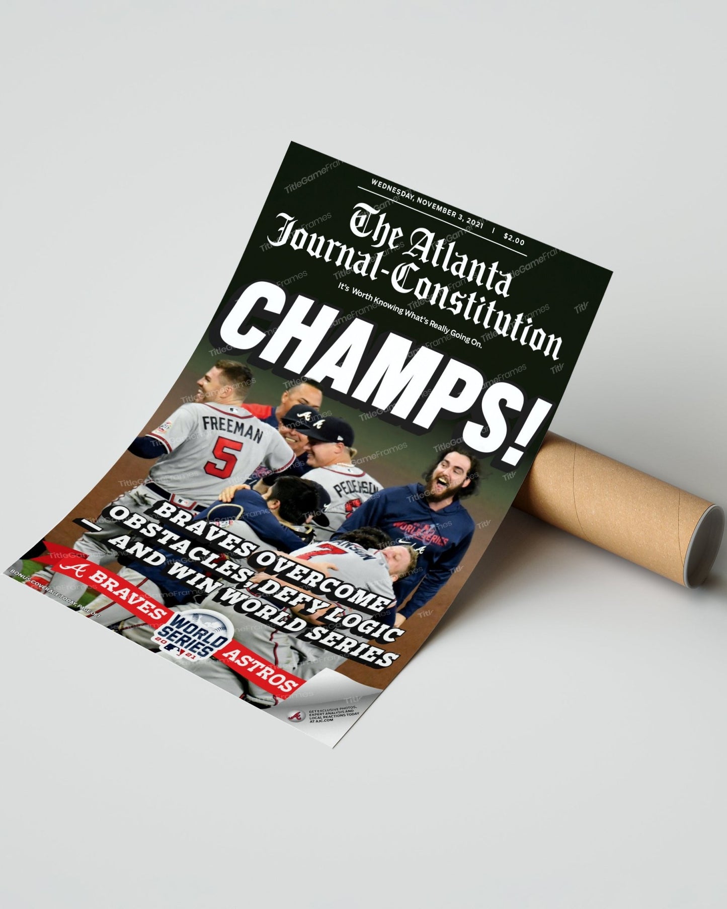 2021 Atlanta Braves World Series Champions Framed Front Page Newspaper Print “Champs” - TitleGameFrames.com