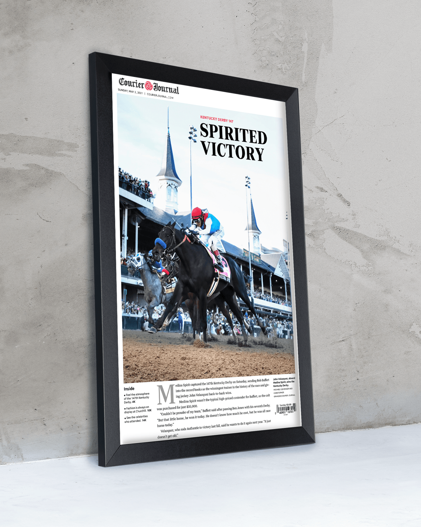 2021 Kentucky Derby "SPIRITED VICTORY" Medina Spirit Disqualified Victory Framed Newspaper - TitleGameFrames.com