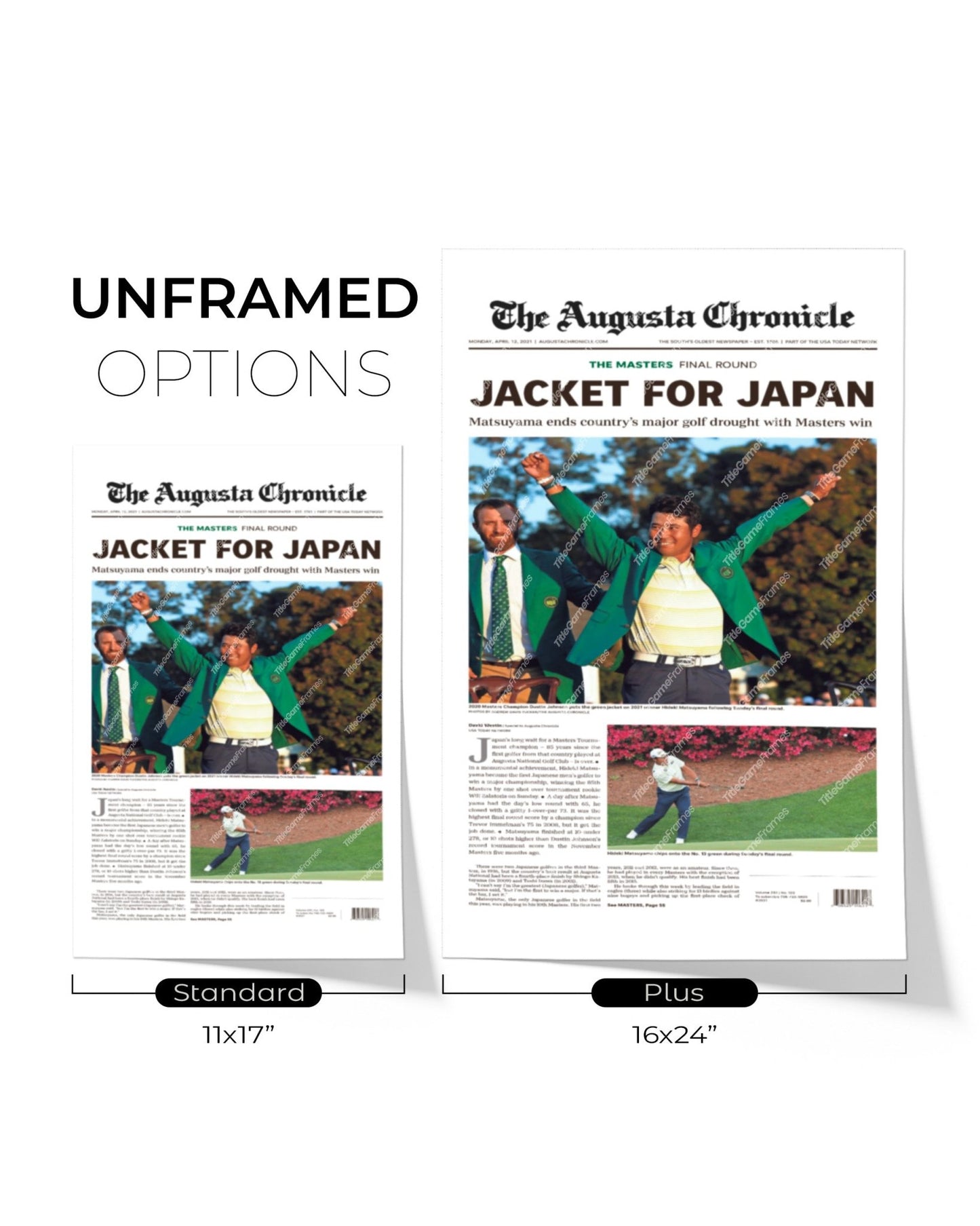 2021 Masters PGA Championship Framed Front Page Newspaper Print Hideki Matsuyama Japan - TitleGameFrames.com