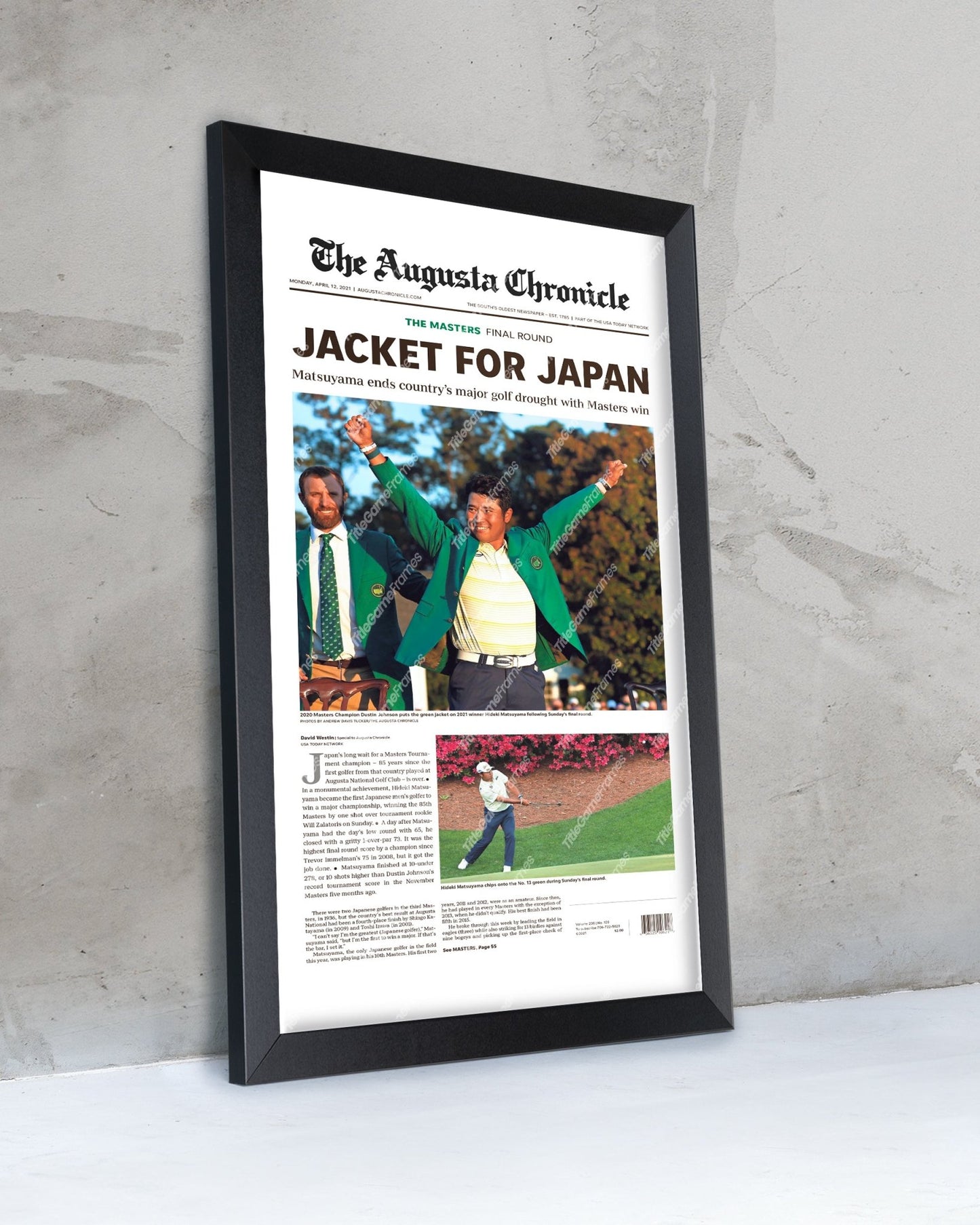 2021 Masters PGA Championship Framed Front Page Newspaper Print Hideki Matsuyama Japan - TitleGameFrames.com