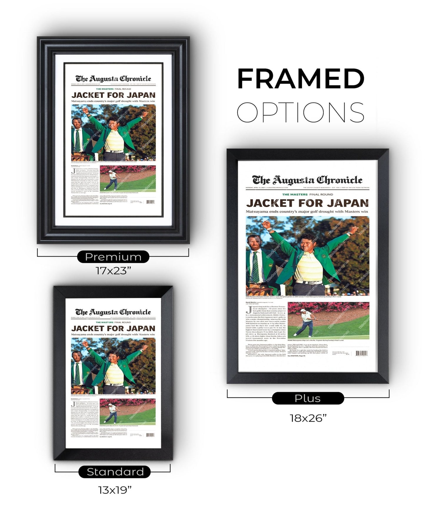 2021 Masters PGA Championship Framed Front Page Newspaper Print Hideki Matsuyama Japan - TitleGameFrames.com