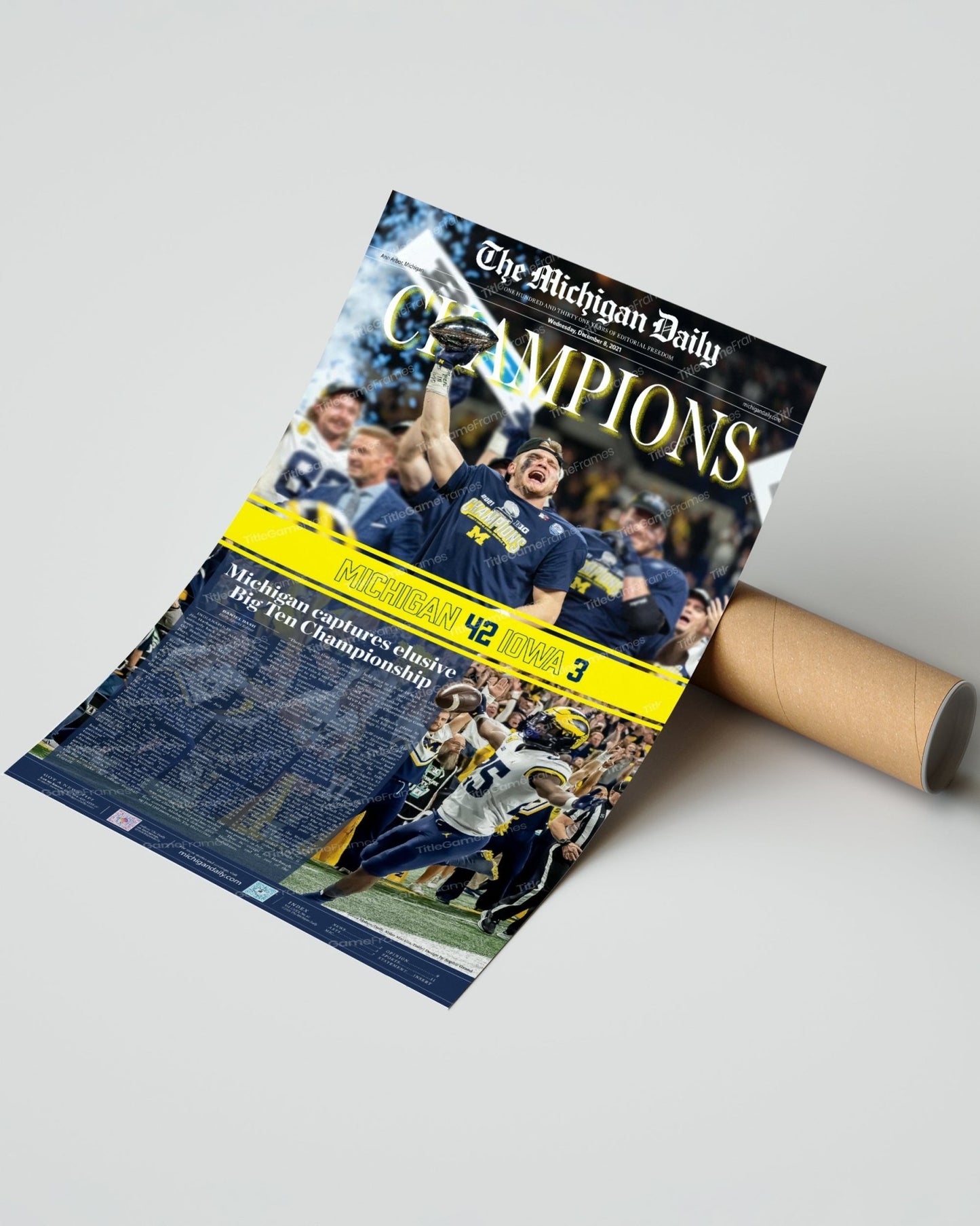 2021 Michigan Wolverines Big Ten Championship: 'CHAMPIONS' - Framed Print - TitleGameFrames.com