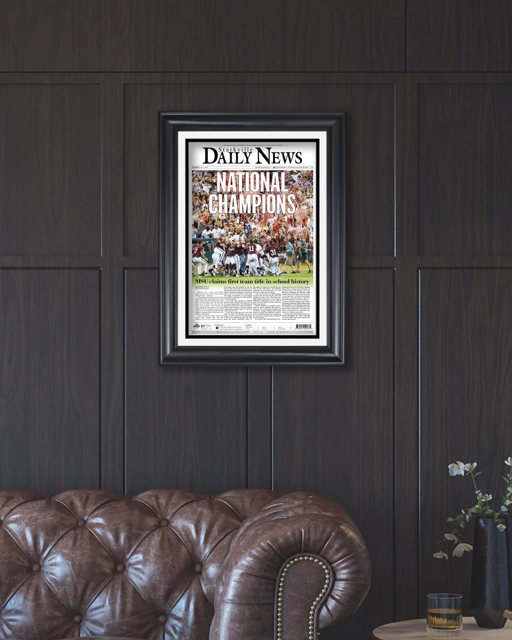 2021 Mississippi State College World Series Champions Framed Front Page Newspaper Print - TitleGameFrames.com