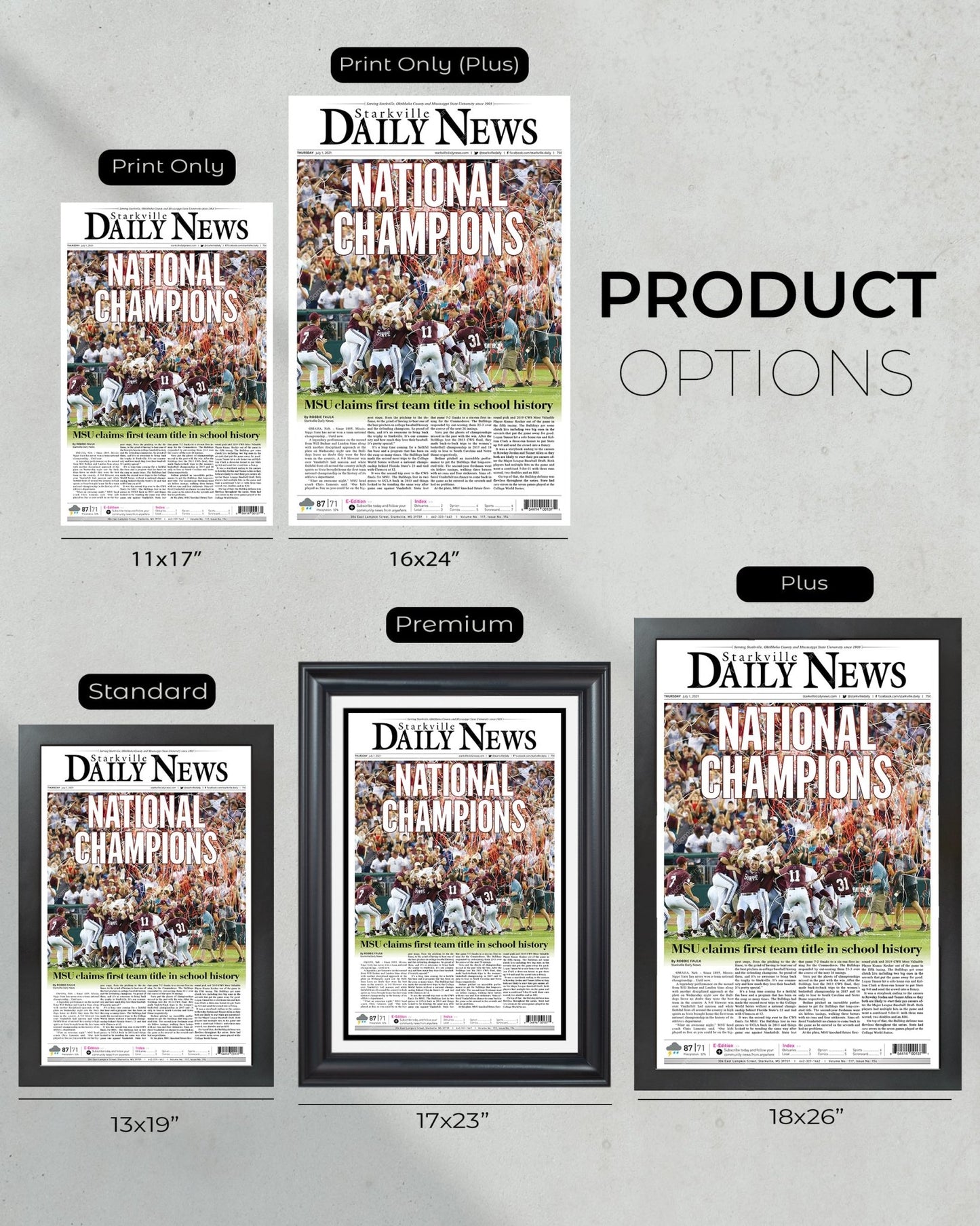 2021 Mississippi State College World Series Champions Framed Front Page Newspaper Print - TitleGameFrames.com