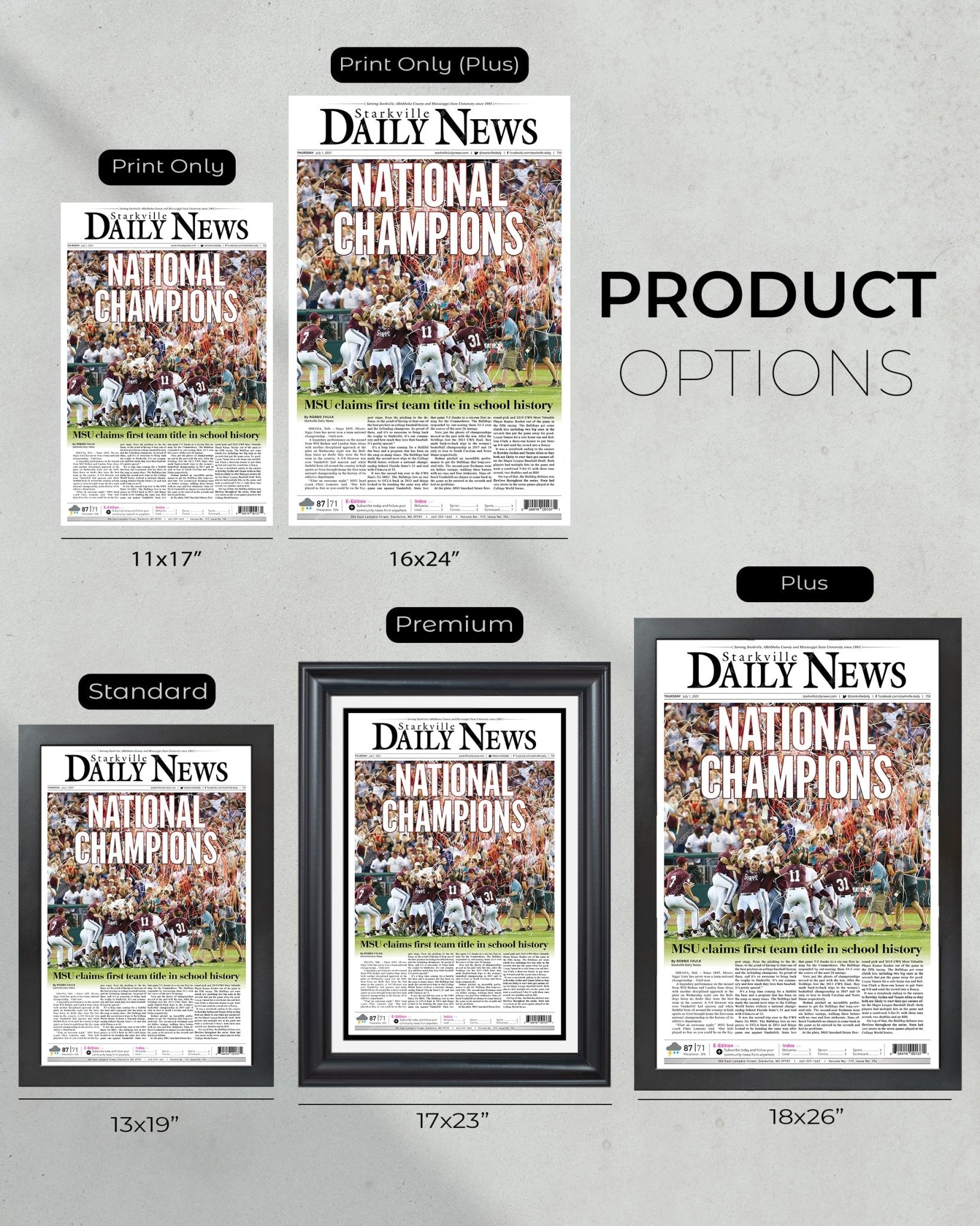 2021 Mississippi State College World Series Champions Framed Front Page Newspaper Print - TitleGameFrames.com
