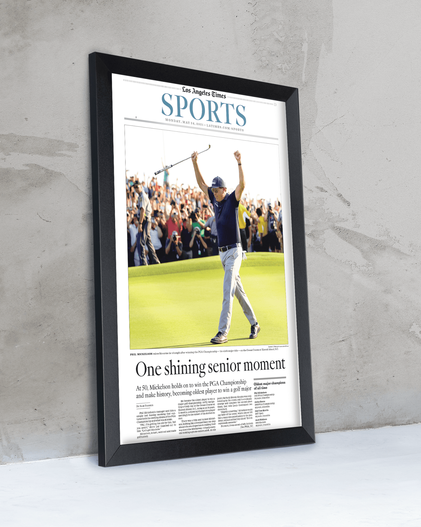 2021 Phil Mickelson PGA Championship Framed Front Page Newspaper - TitleGameFrames.com