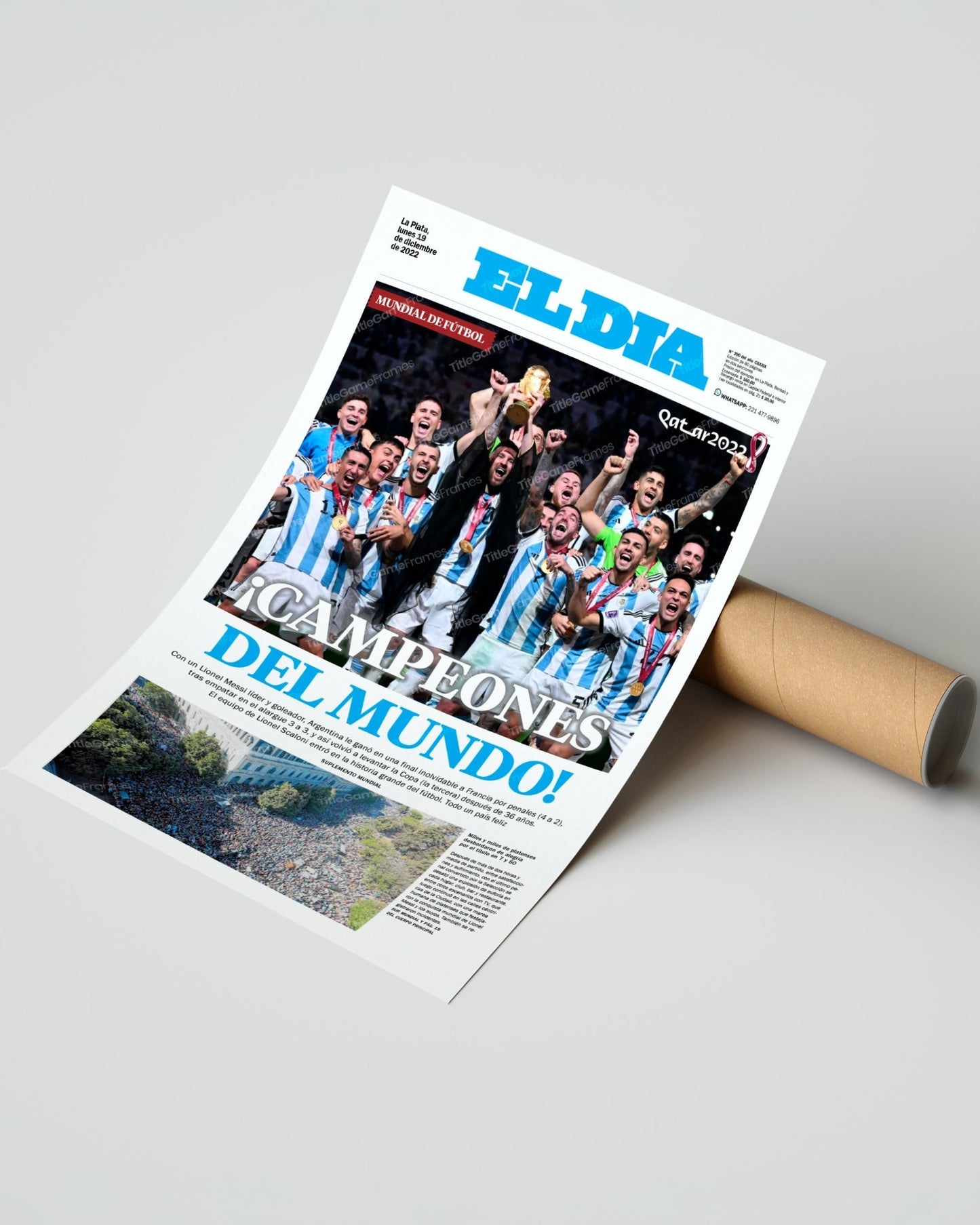 2022 Argentina's World Cup Champions ¡CAMPEONES DEL MUNDO! Framed Newspaper - TitleGameFrames.com