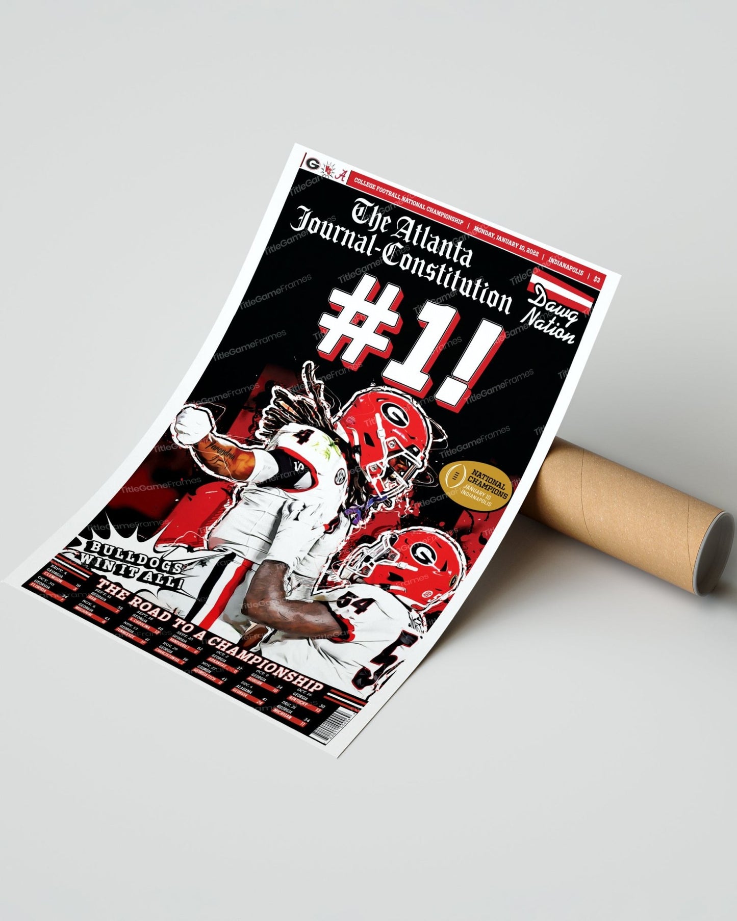 2022 Georgia Bulldogs '#1' College Football National Champions Framed Newspaper - TitleGameFrames.com