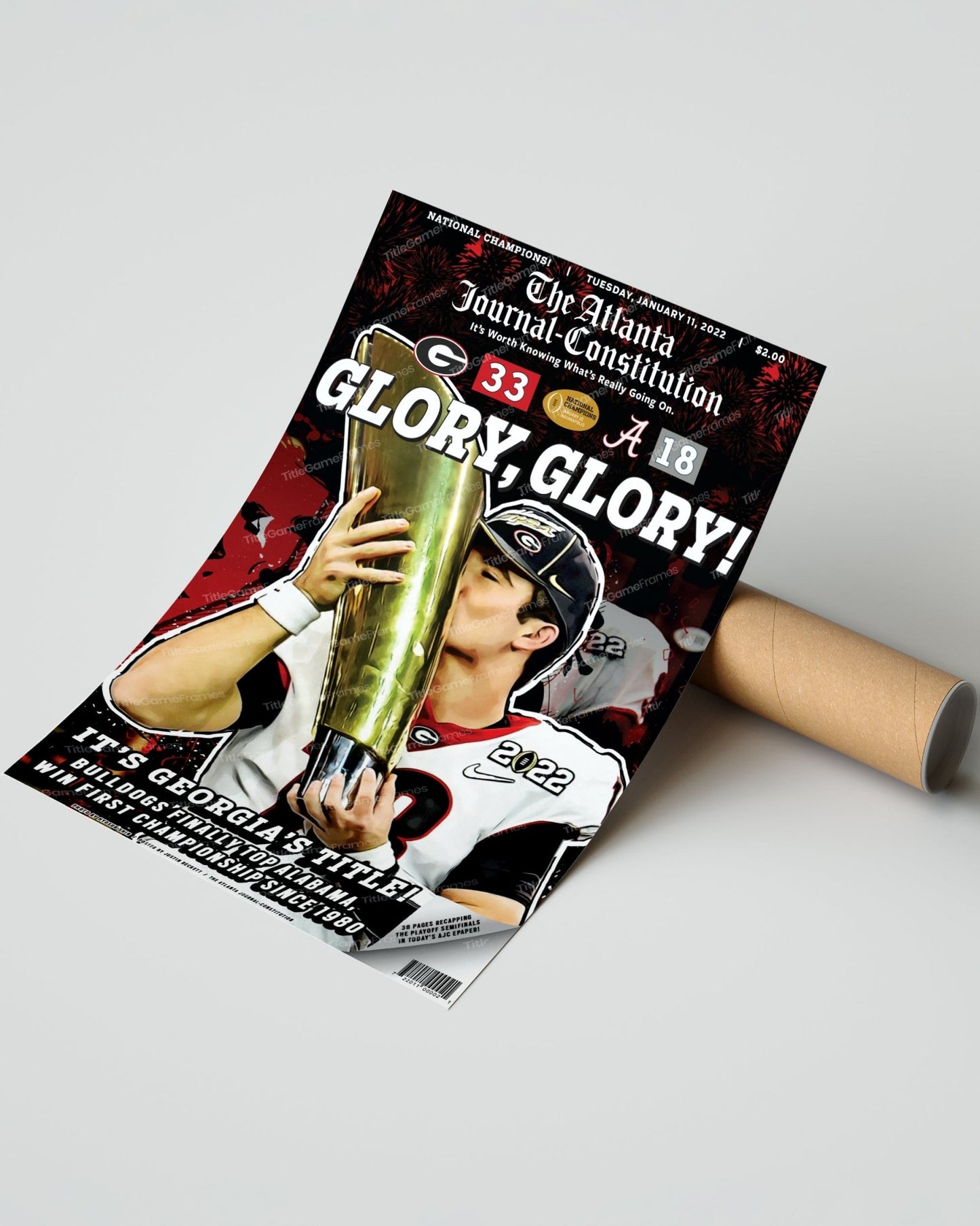 2022 Georgia Bulldogs 'Glory Glory' College Football National Champions Framed Front Page Newspaper Print - TitleGameFrames.com