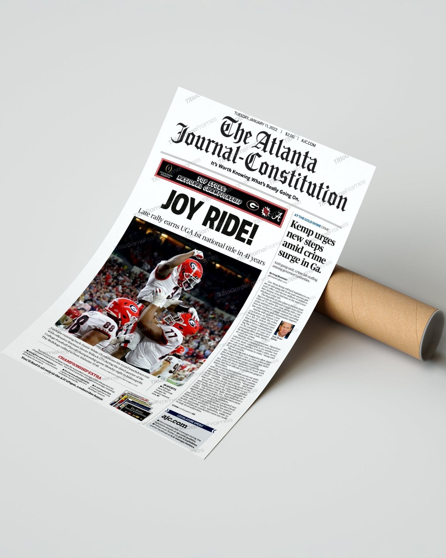 2022 Georgia Bulldogs 'Joy Ride' National Championship Framed Front Page Newspaper Print UGA - TitleGameFrames.com