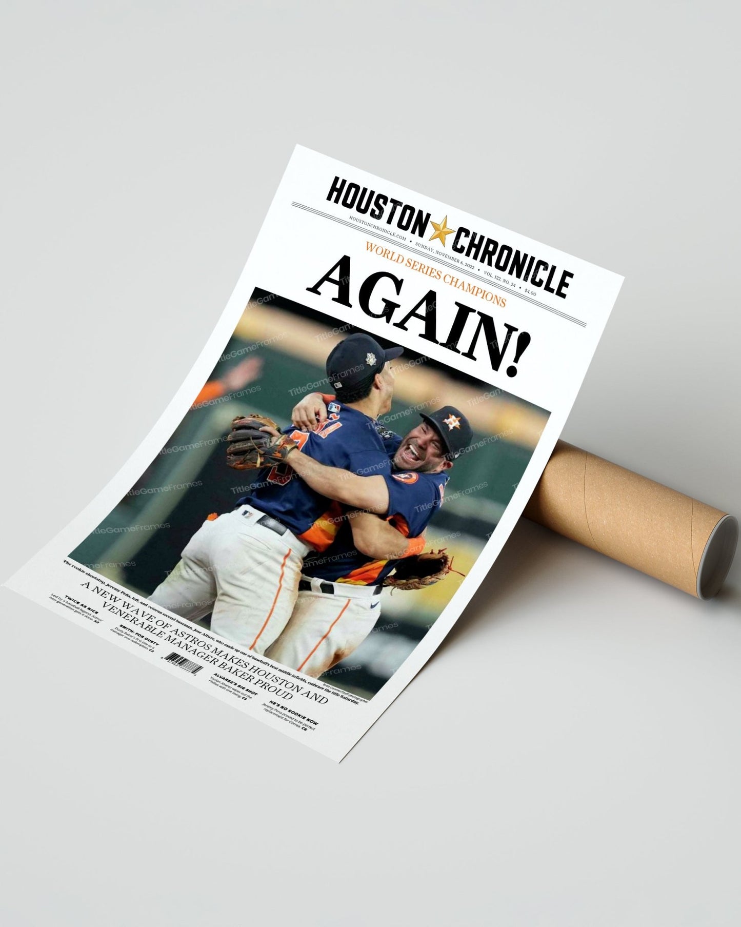 2022 Houston Astros “Again!” World Series Framed Front Page Newspaper Print - TitleGameFrames.com