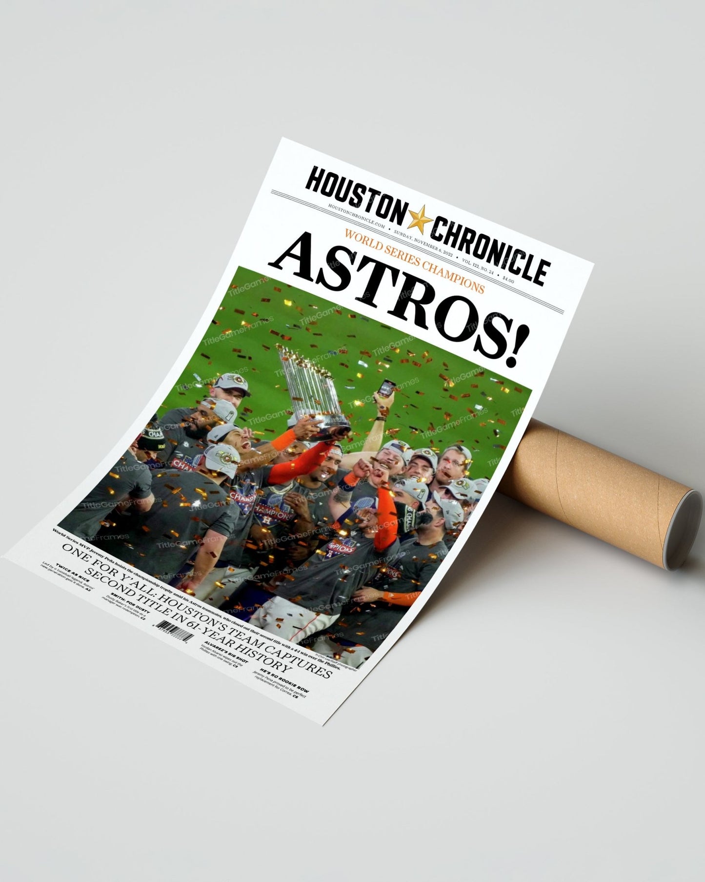 2022 Houston Astros “Astros!” World Series Framed Front Page Newspaper Print - TitleGameFrames.com