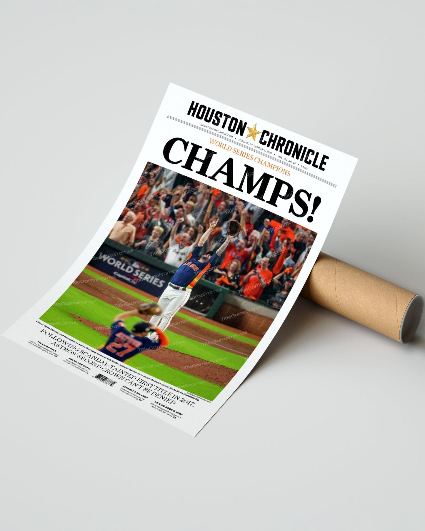 2022 Houston Astros “Champs” World Series Framed Front Page Newspaper Print - TitleGameFrames.com