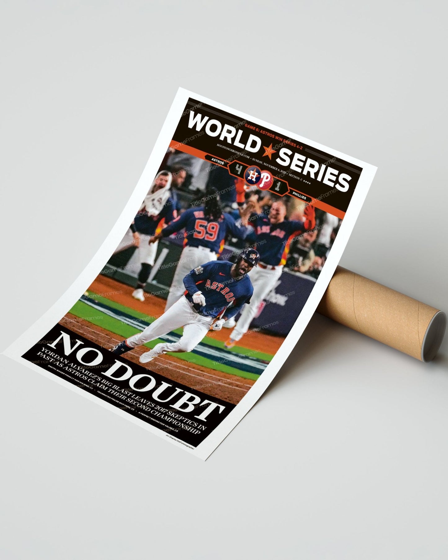 2022 Houston Astros “No Doubt” World Series Framed Front Page Newspaper Print - TitleGameFrames.com