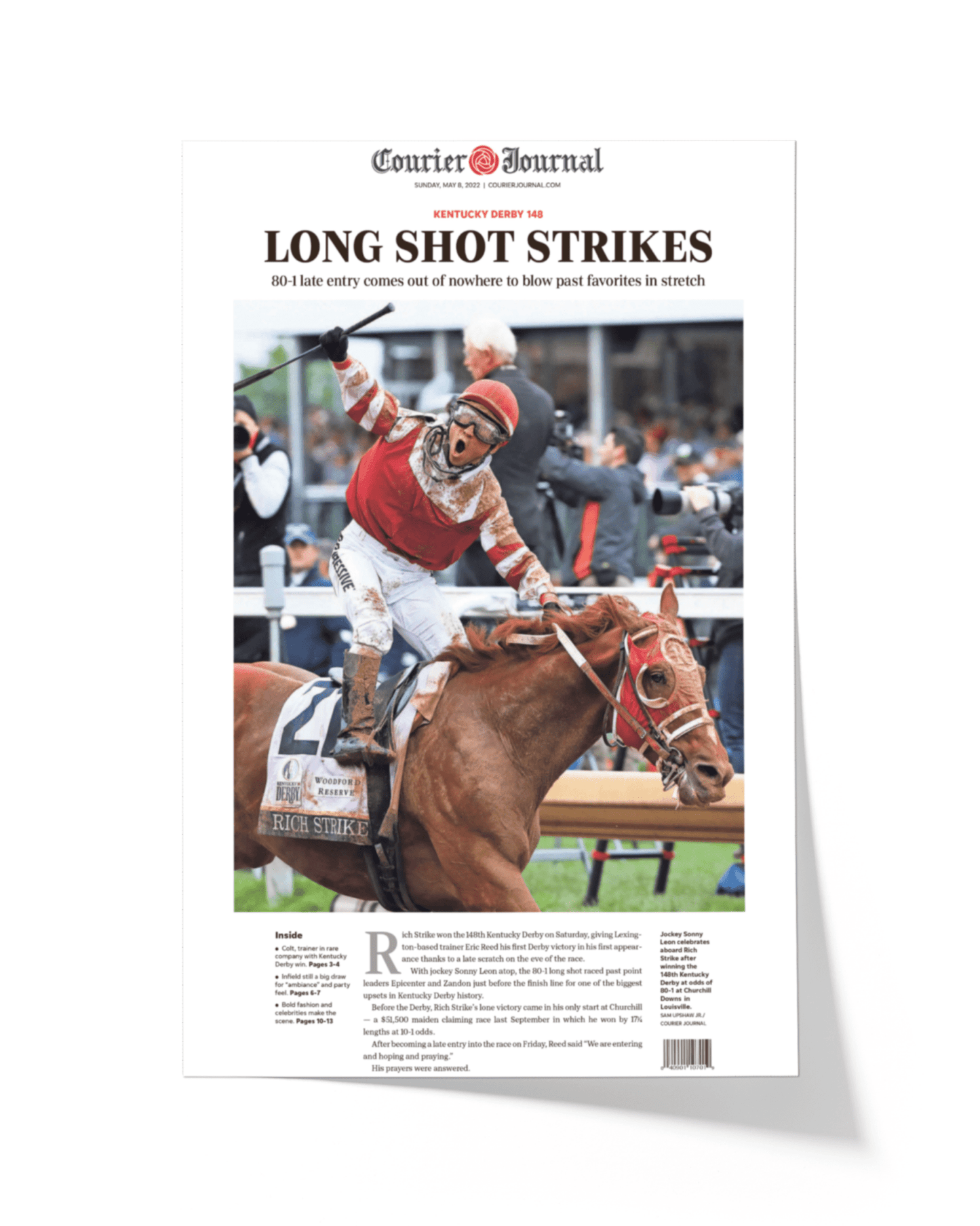 2022 Kentucky Derby “LONG SHOT STRIKES” 80 - 1 Odds Rich Strike Winning Horse Framed Newspaper - TitleGameFrames.com