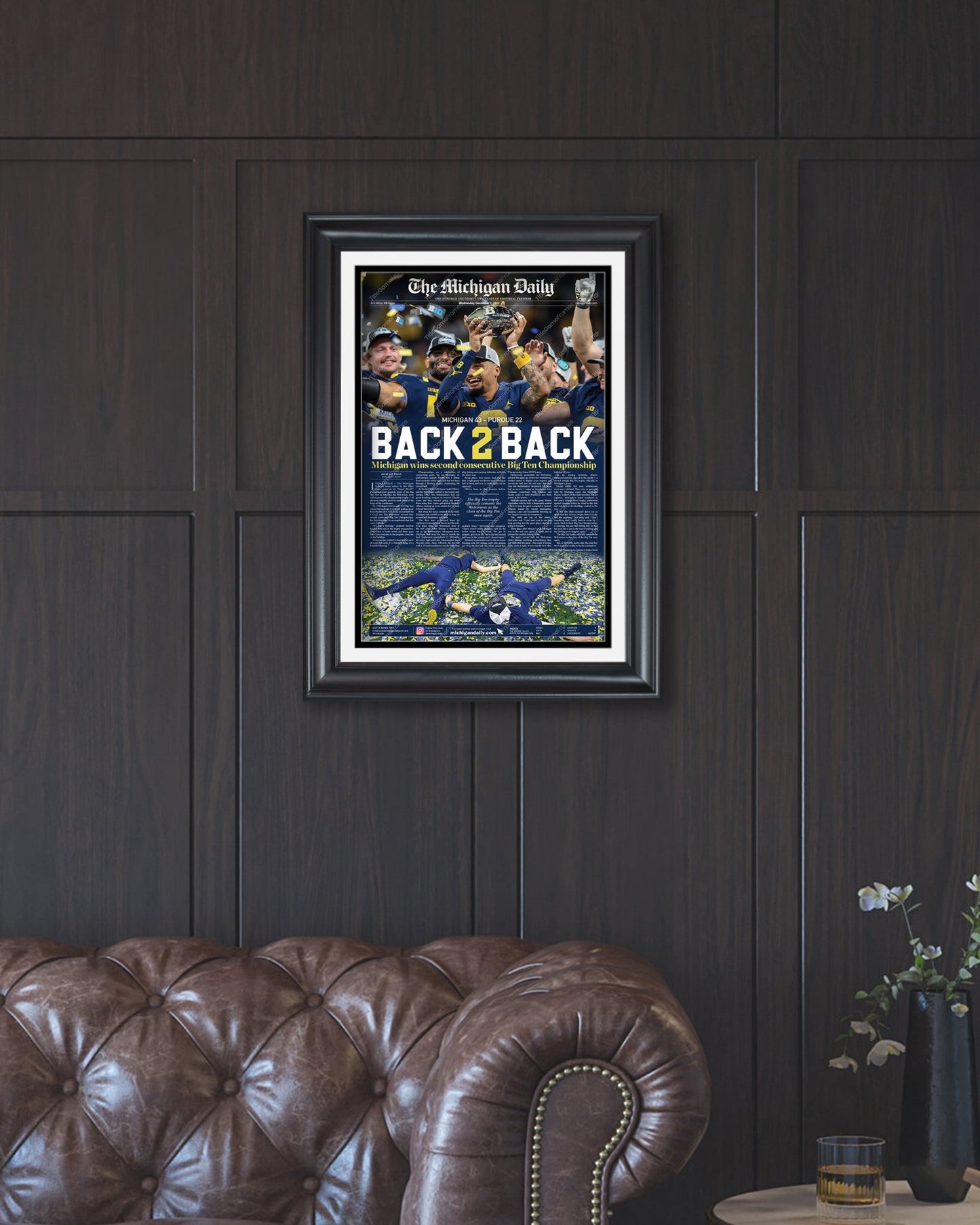 2022 Michigan Wolverines Big Ten Championship: 'Back - 2 - Back' - Framed Newspaper Print - TitleGameFrames.com