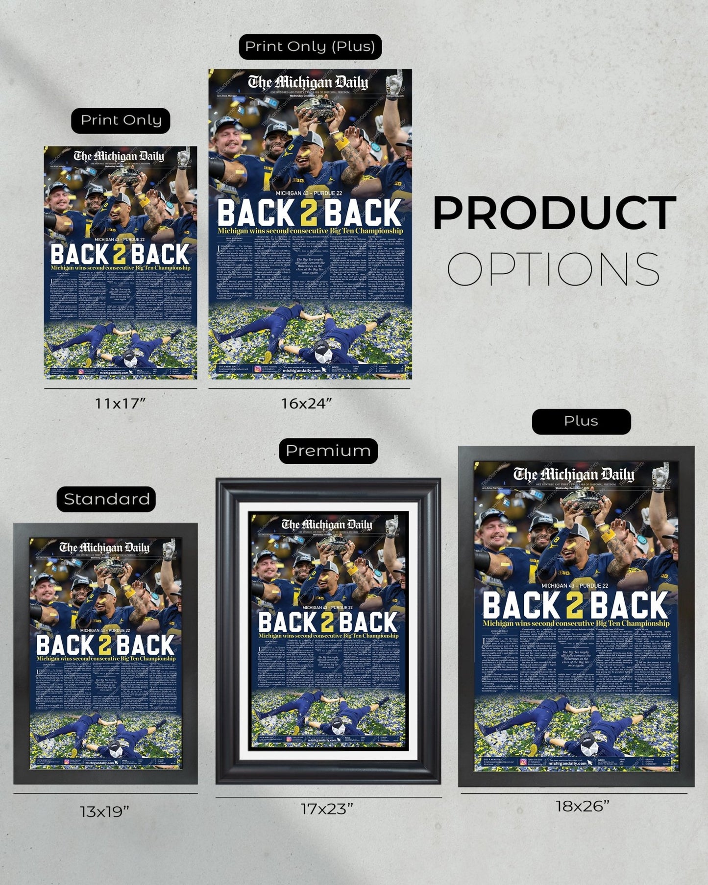 2022 Michigan Wolverines Big Ten Championship: 'Back - 2 - Back' - Framed Newspaper Print - TitleGameFrames.com