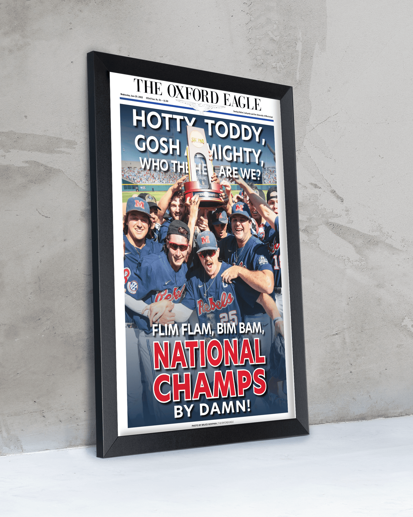 2022 Ole Miss Rebels Mens' College World Series Champions 'HOTTY TODDY' Framed Newspaper - TitleGameFrames.com