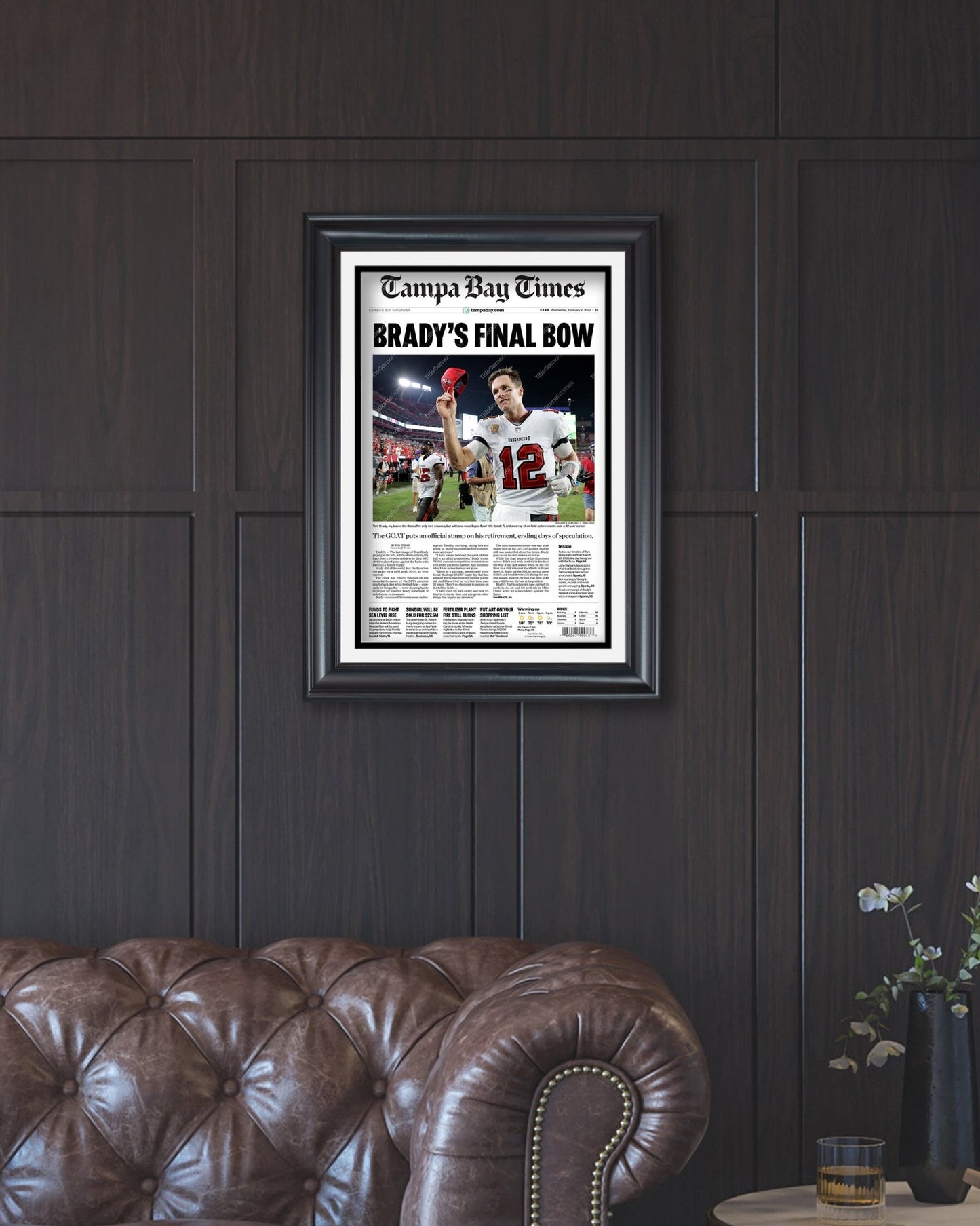 2022 Tom Brady Retirement Framed Front Page Newspaper Print - Title Game Frames