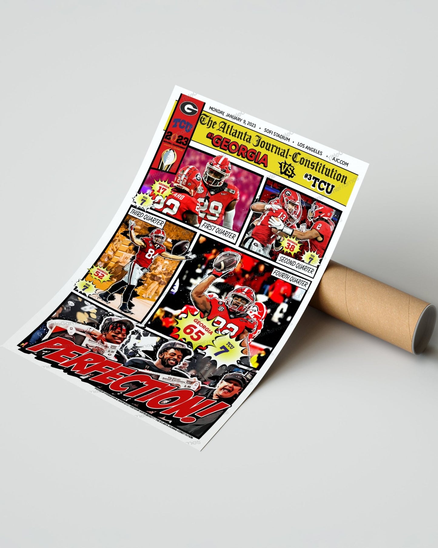 2023 Georgia Bulldogs 'Comic Strip' College Football National Champions Framed Front Page Newspaper Print - TitleGameFrames.com