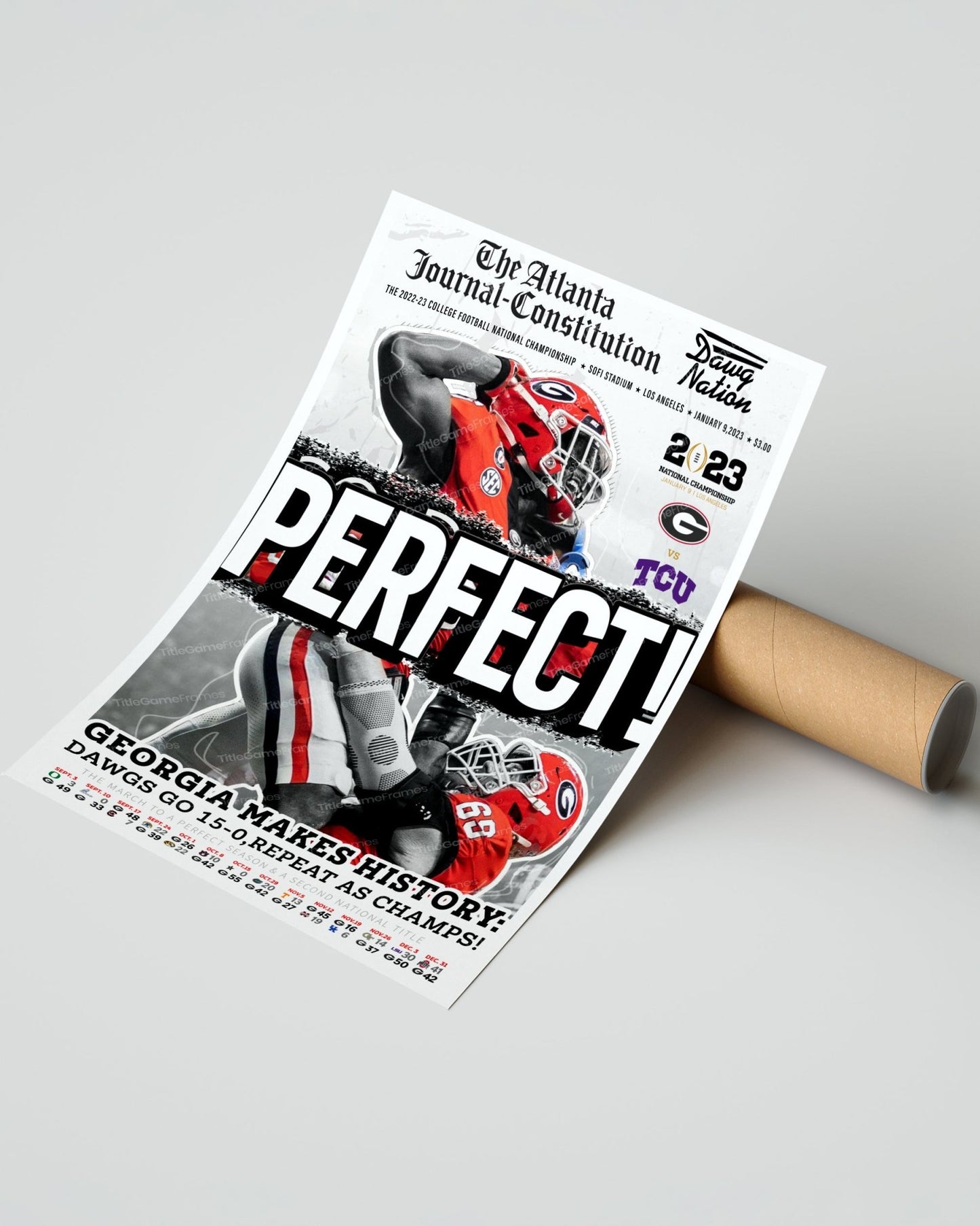 2023 Georgia Bulldogs 'PERFECT' College Football National Champions Framed Front Page Newspaper Print - TitleGameFrames.com