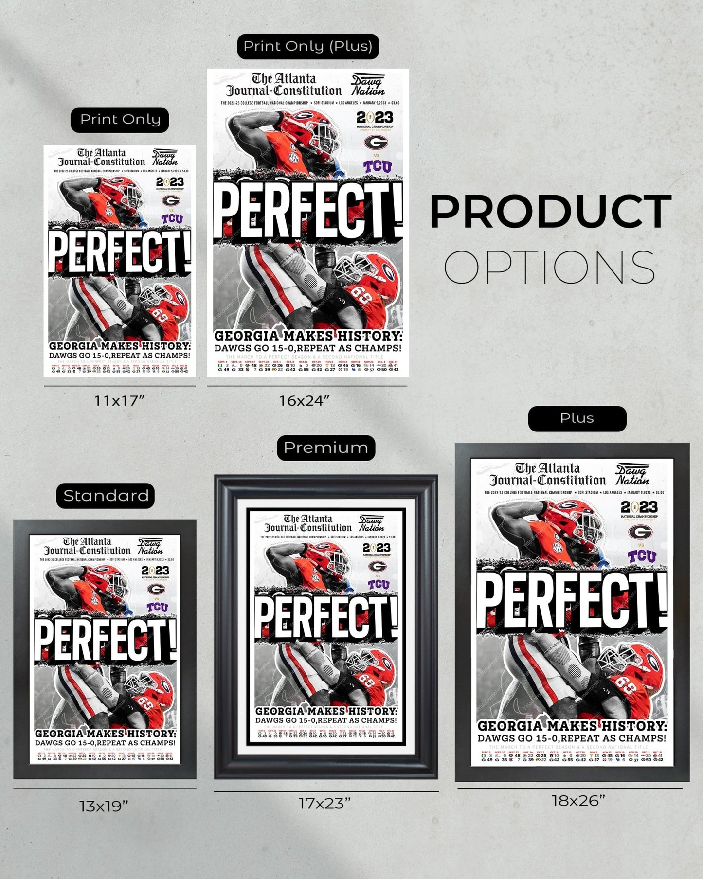 2023 Georgia Bulldogs 'PERFECT' College Football National Champions Framed Front Page Newspaper Print - TitleGameFrames.com