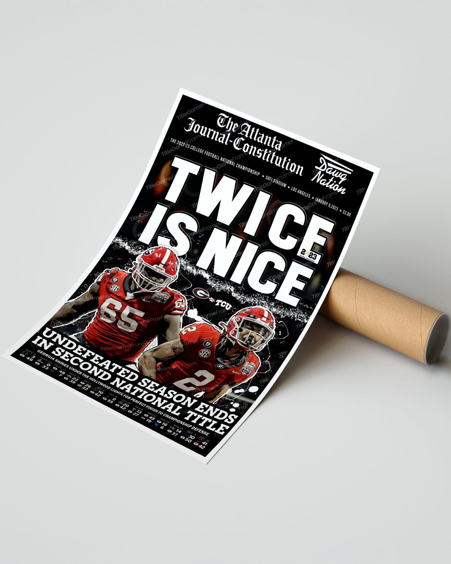2023 Georgia Bulldogs 'Twice is Nice' College Football National Champions Framed Newspaper - TitleGameFrames.com