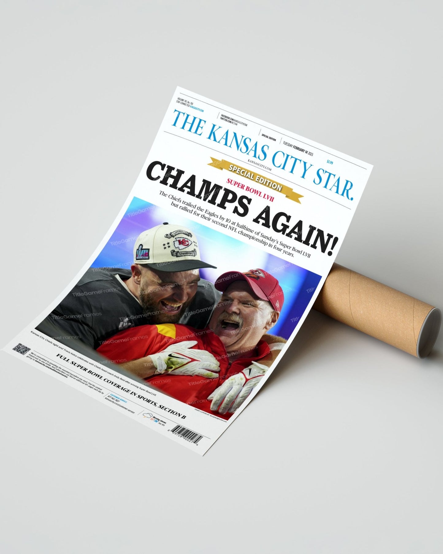 2023 Kansas City Chiefs “CHAMPS AGAIN!” Super Bowl LVII Champions Framed Front Page Newspaper - TitleGameFrames.com